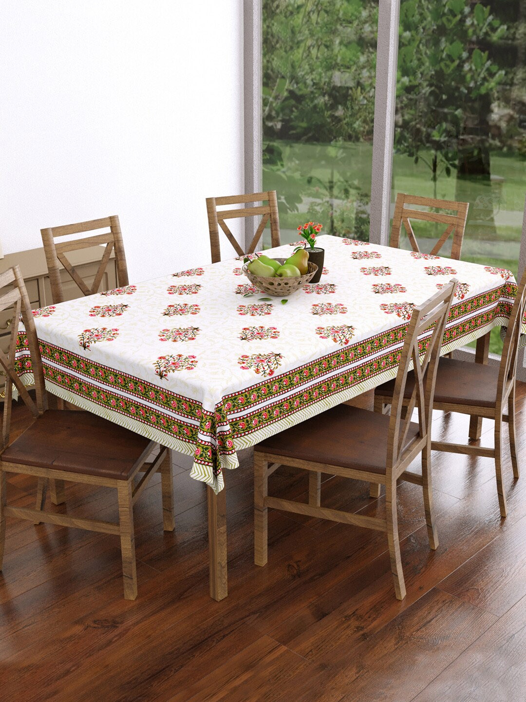 

BLOCKS OF INDIA Green & White Printed Pure Cotton Table Cloth