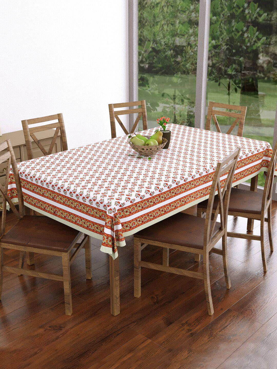 

BLOCKS OF INDIA Orange Printed 6-Seater Pure Cotton Table Cloth