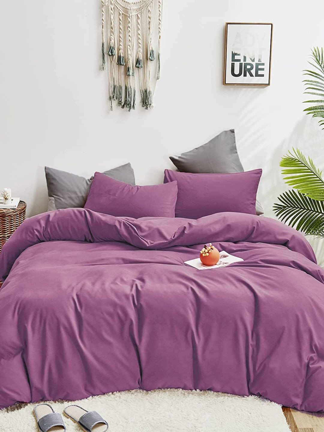 

Sleeping Owls- because your sleep matters Purple Solid Cotton Double Queen Bedding Set