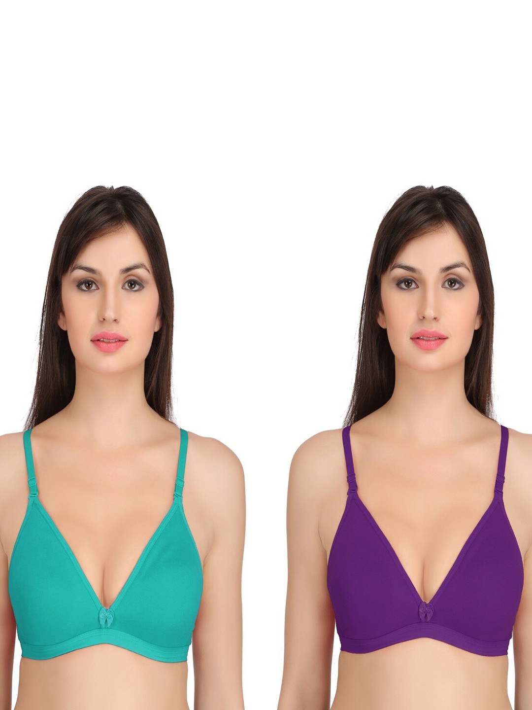 

JSR PARIS BEAUTY Women Pack Of 2 Purple & Green Organic Cotton Bra