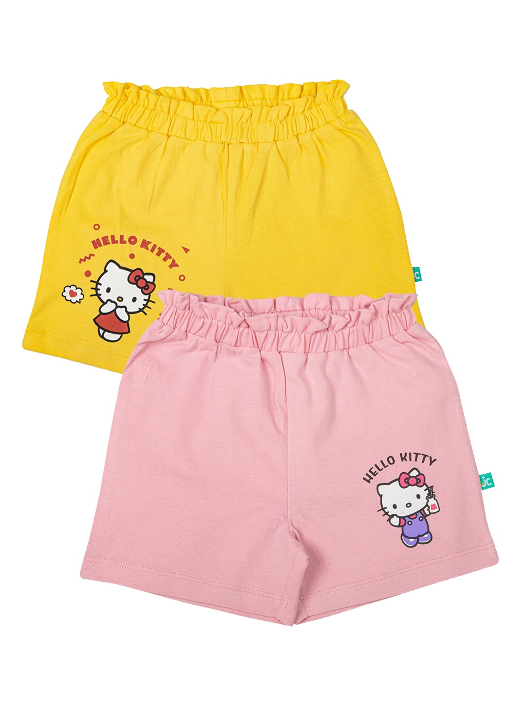

JusCubs Girls Pack of 2 Yellow & Pink Hello Kitty Pure Cotton Shorts