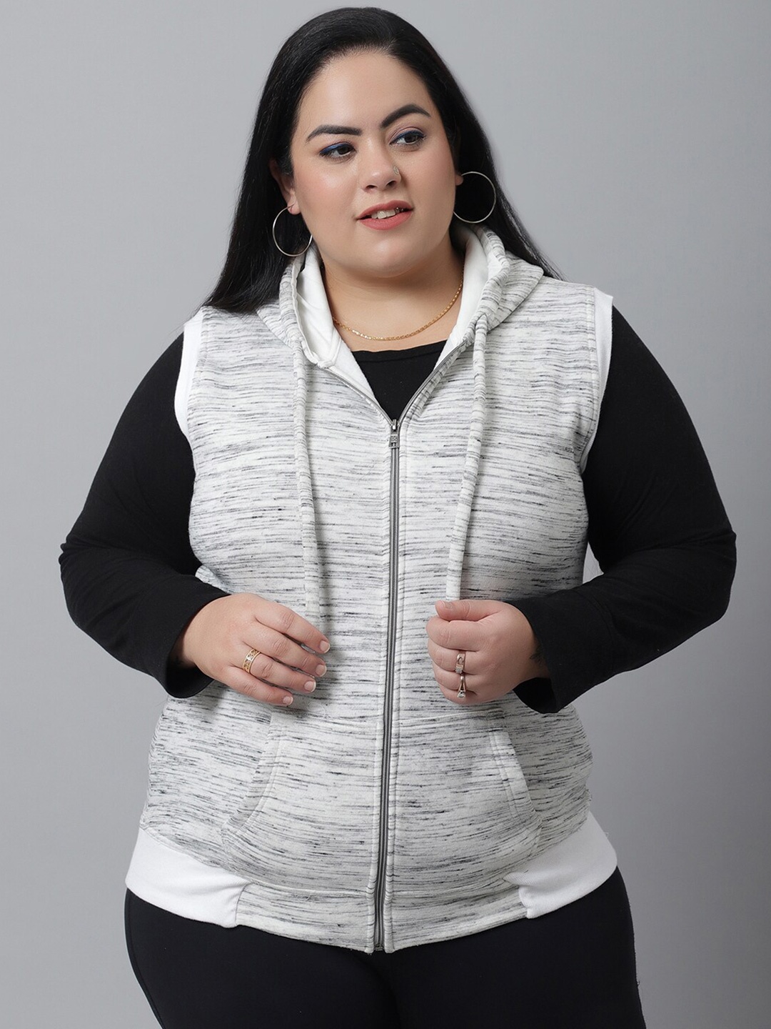 

Rute Women Grey Hooded Plus Size Fleece Sweatshirt