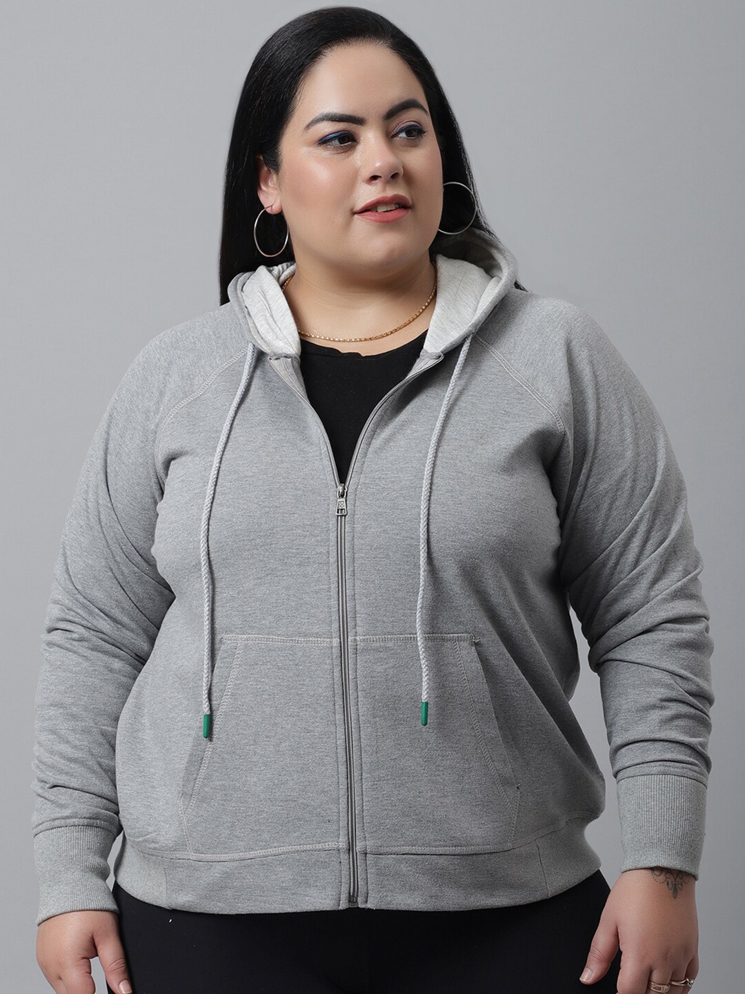 

Rute Women Grey Hooded Plus Size Fleece Sweatshirt