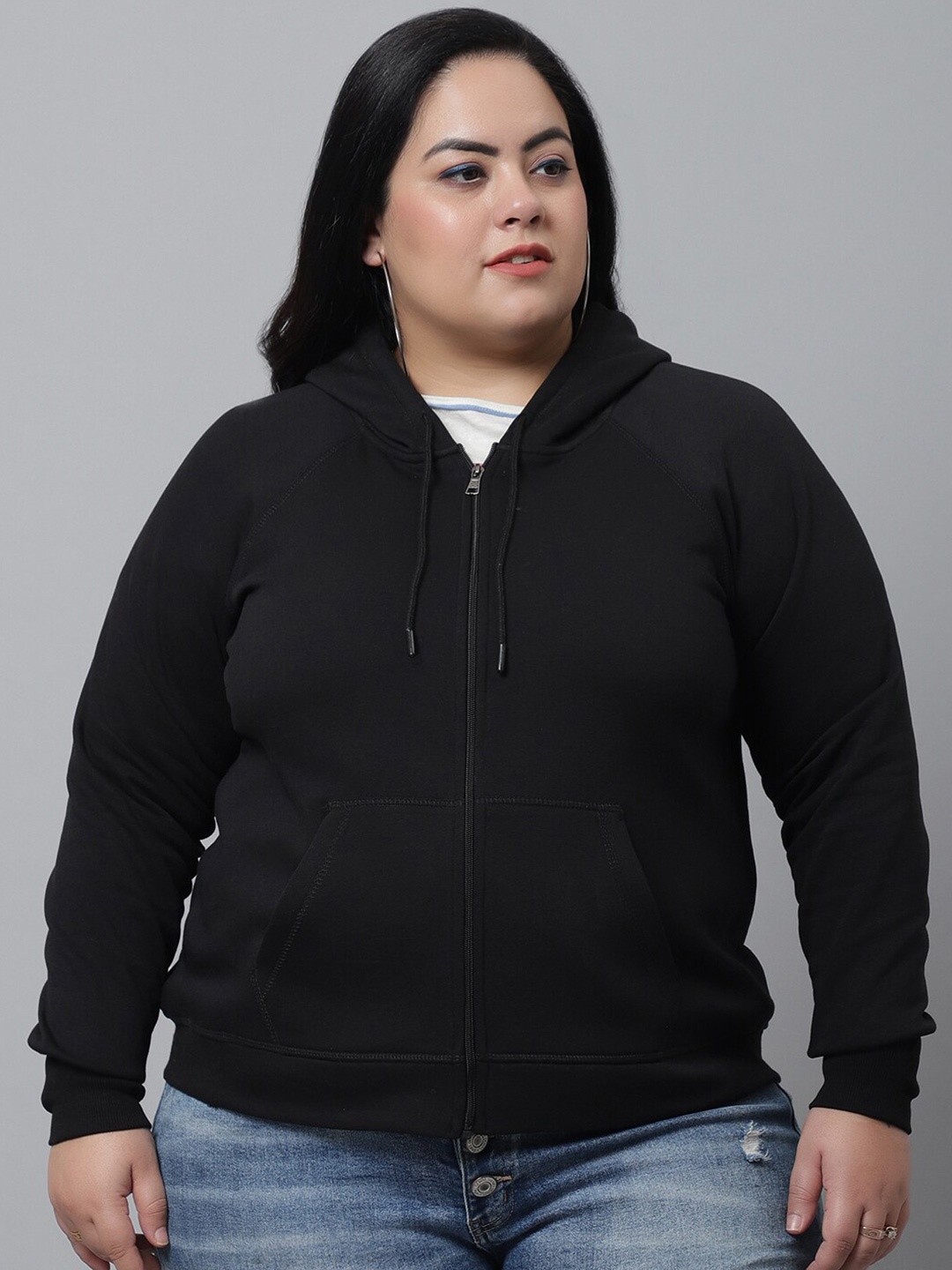 

Rute Women Black Hooded Plus Size Fleece Sweatshirt