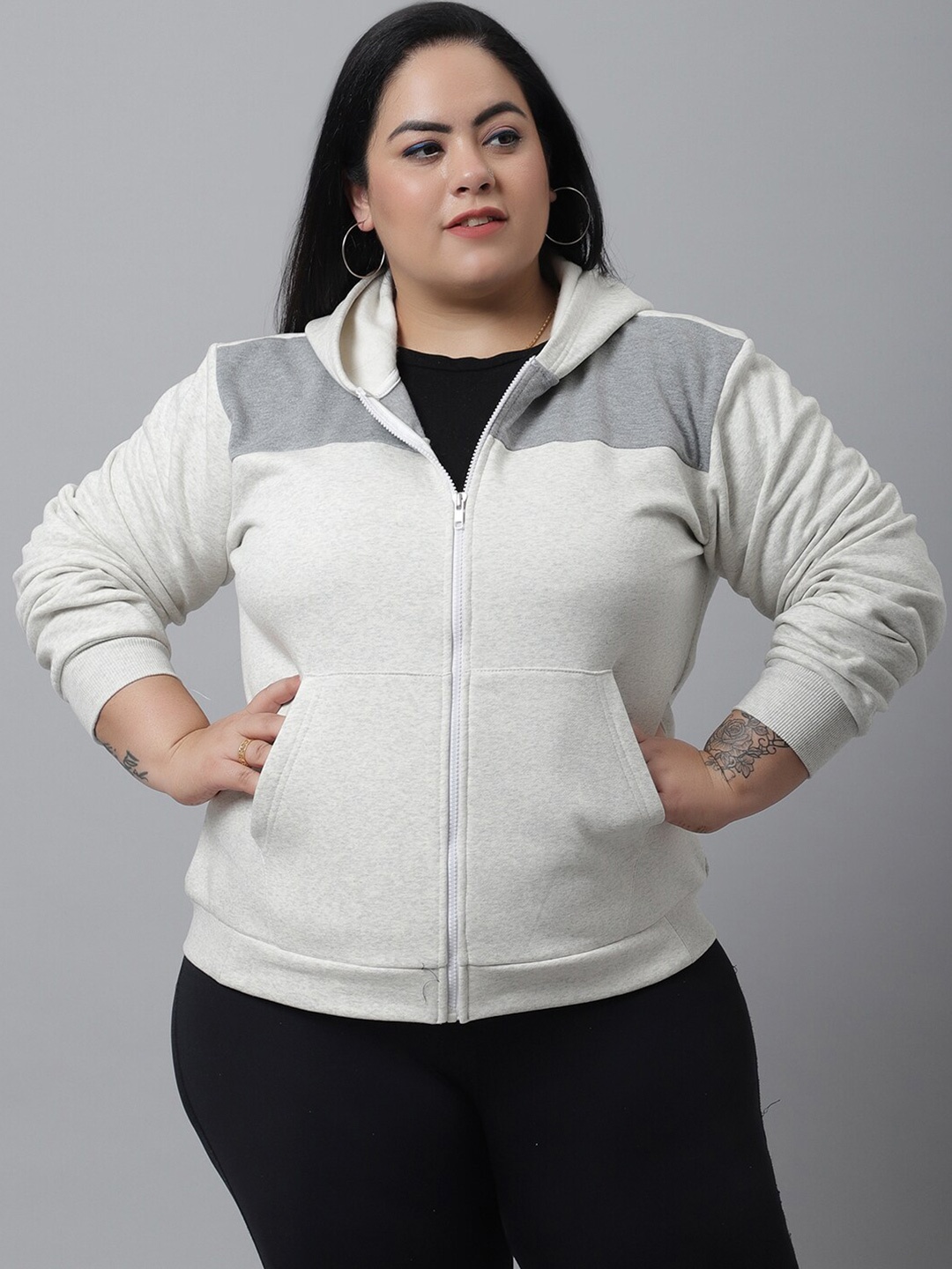 

Rute Women White Hooded Plus Size Fleece Sweatshirt