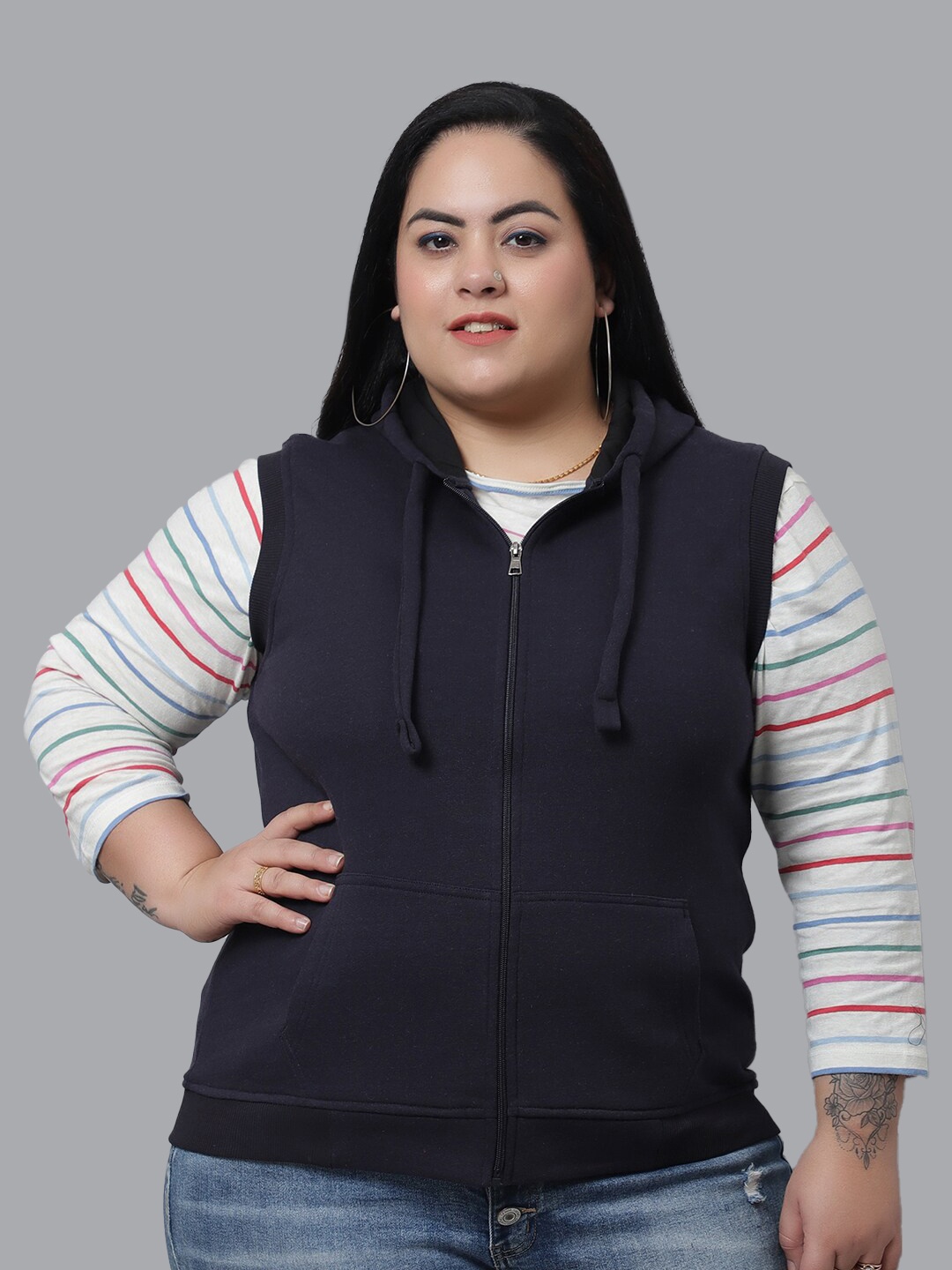 

Rute Women Blue Hooded Plus Size Fleece Sweatshirt