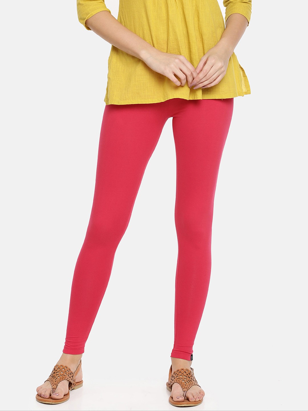 

TWIN BIRDS Women Pink Solid Ankle-Length Legging, Red