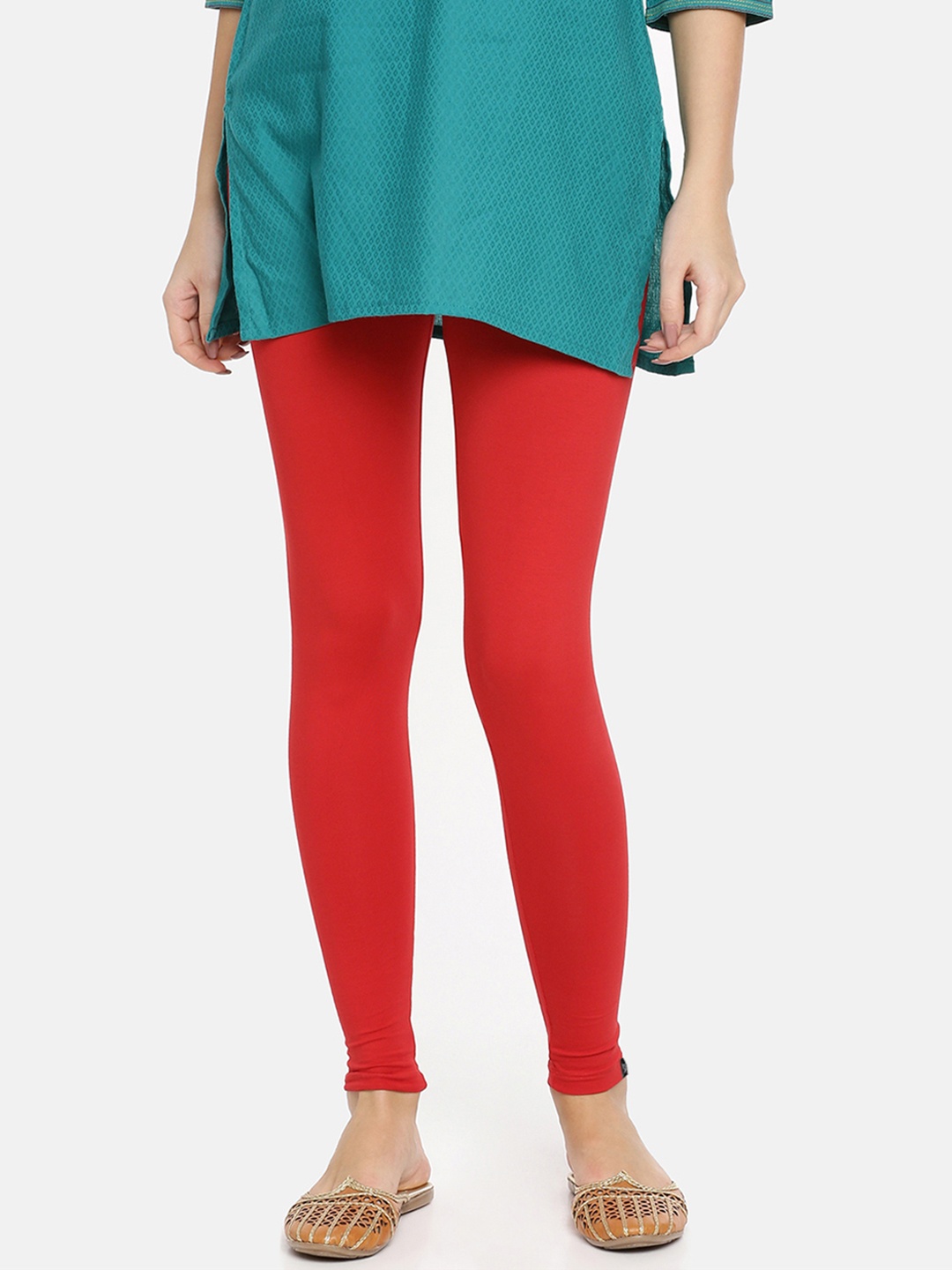 

TWIN BIRDS Women Red Solid Ankle-Length Leggings