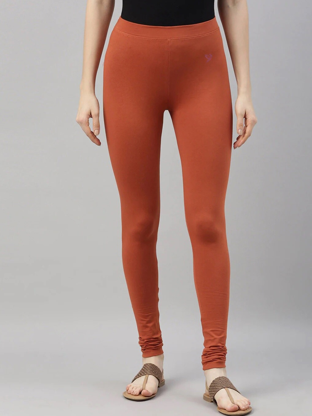 

TWIN BIRDS Women Rust-Colored Solid Churidar-Length Leggings