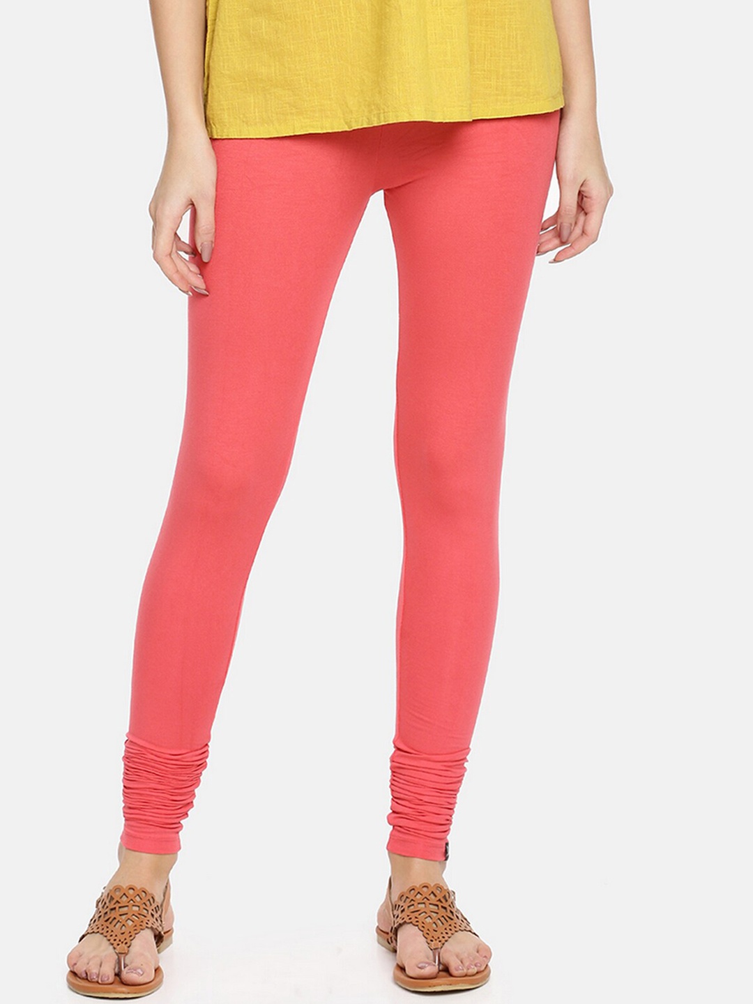 

TWIN BIRDS Women Coral Colored Solid Leggings