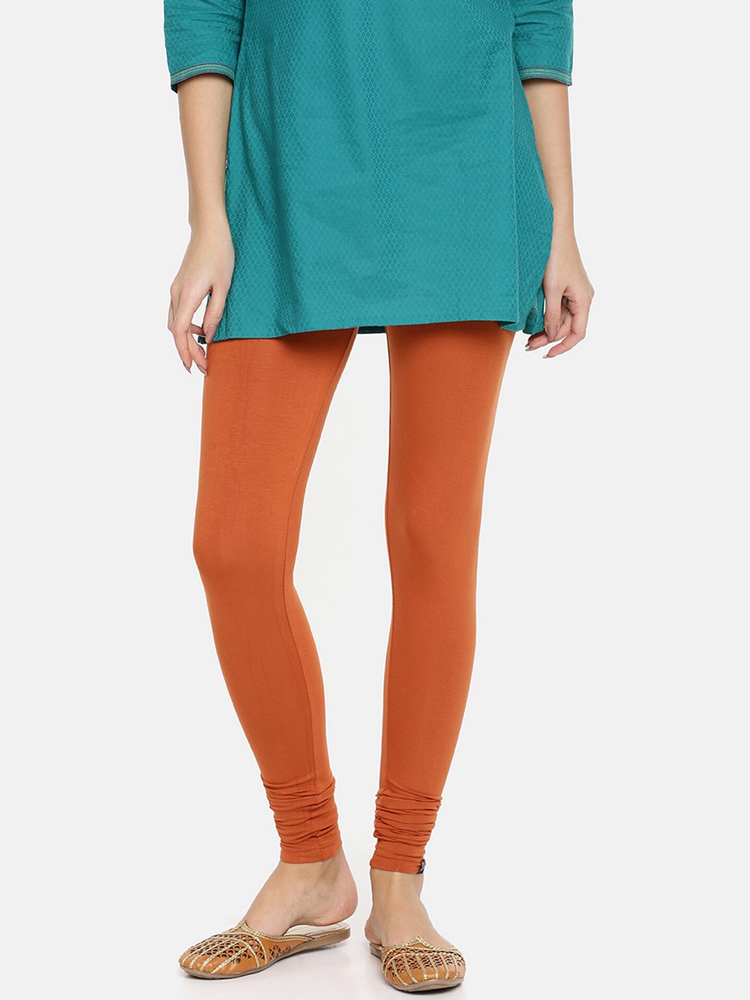 

TWIN BIRDS Women Rust Orange Solid Churidar-Length Leggings
