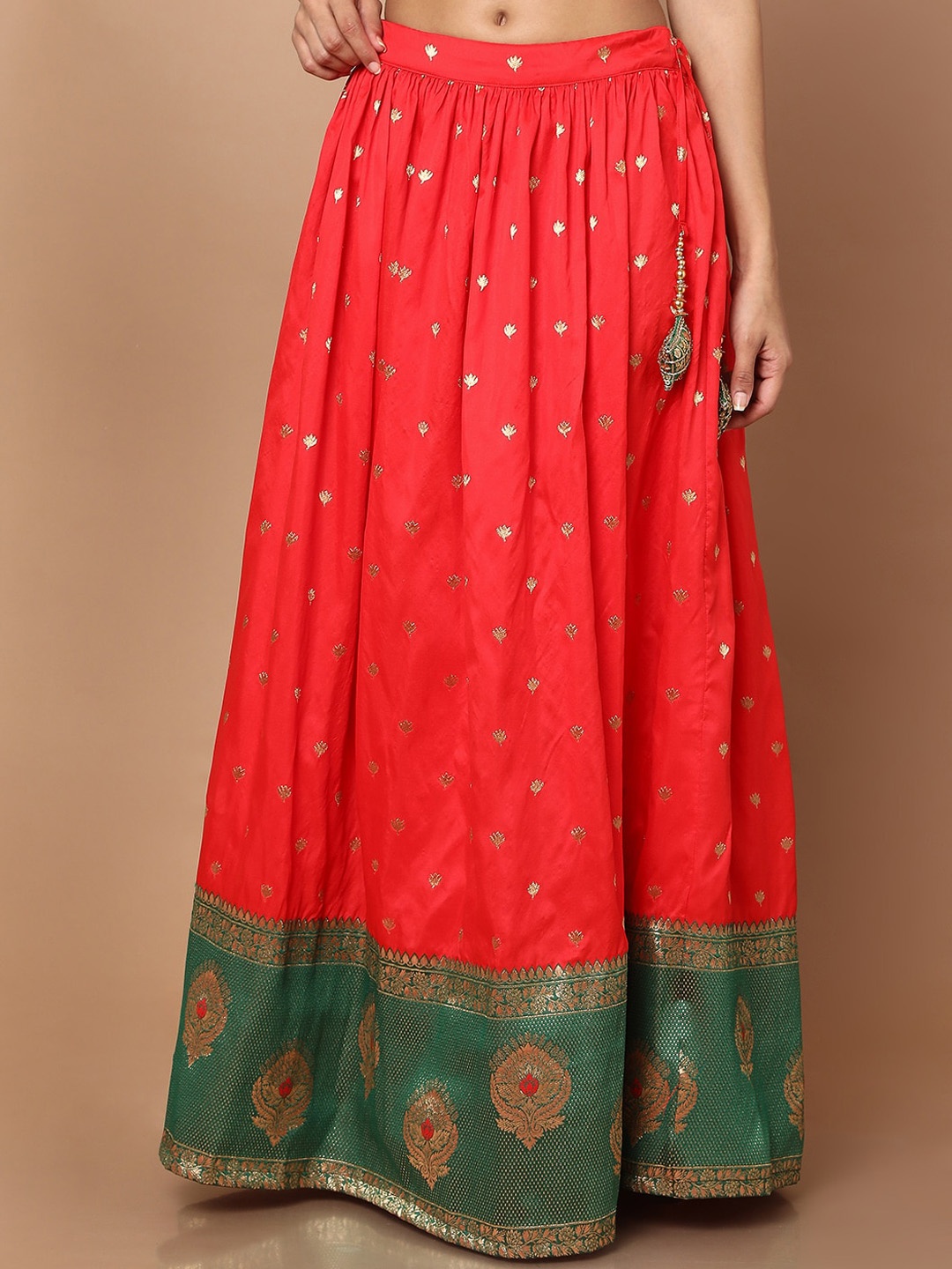 

SALWAR STUDIO Women Red Brocade Printed Flared Skirt