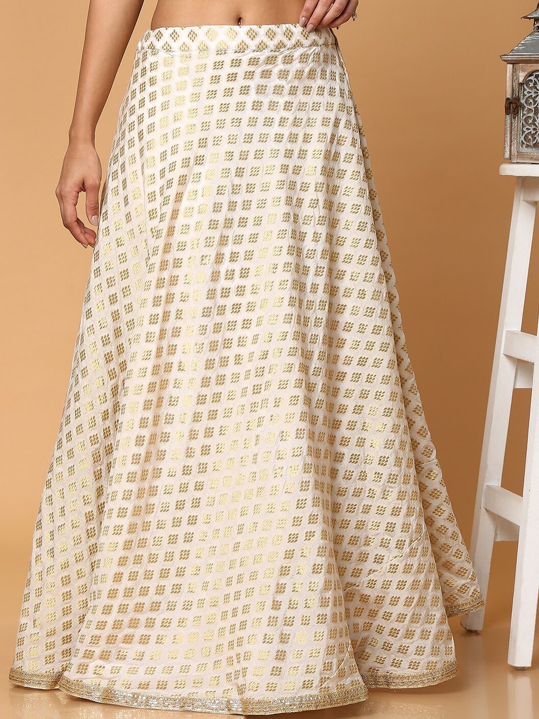 

SALWAR STUDIO Women Off-White & Golden Self-Design Flared Maxi Ethnic Skirt