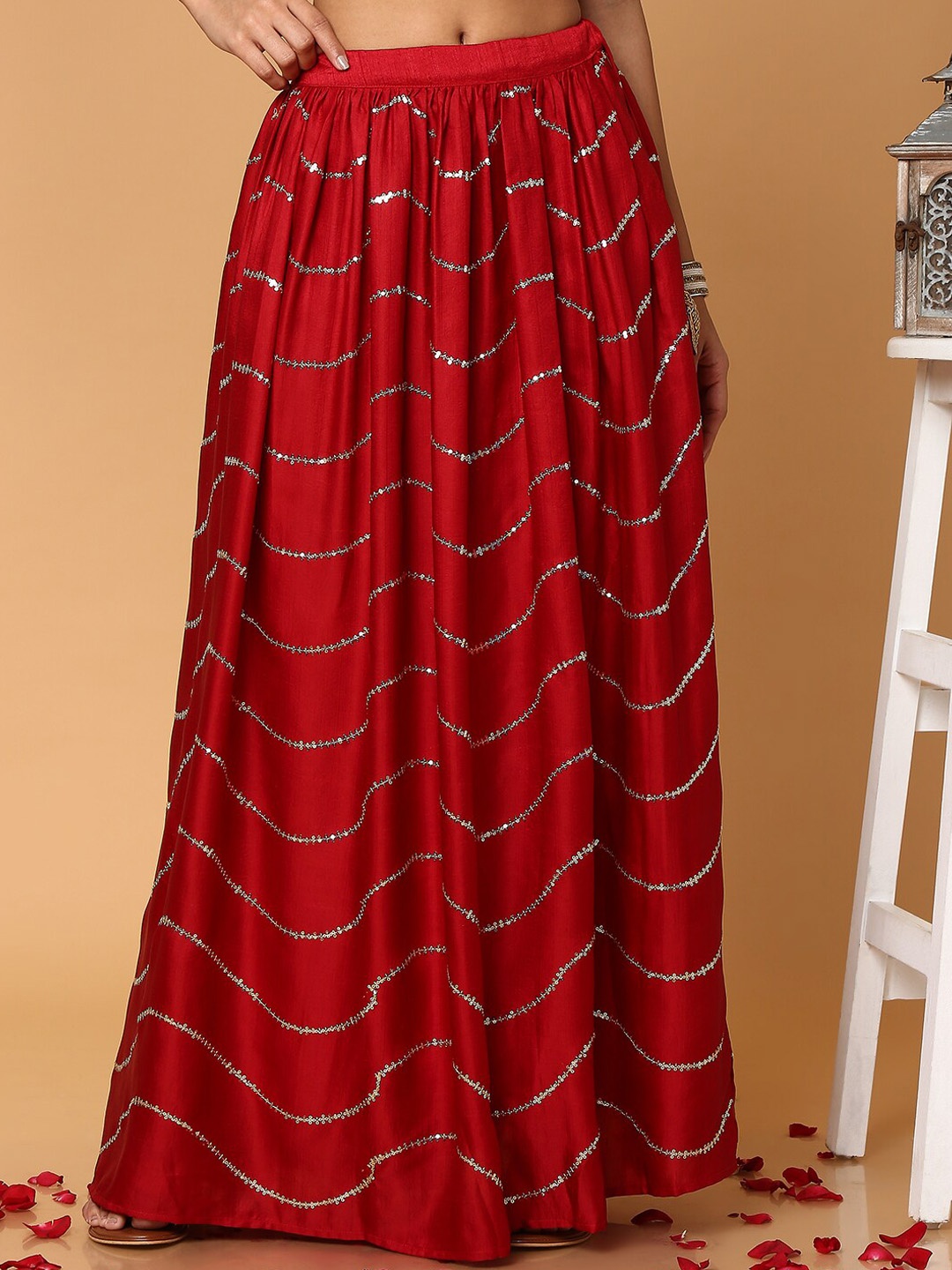 

SALWAR STUDIO Women Maroon Embellished Flared Maxi Skirt