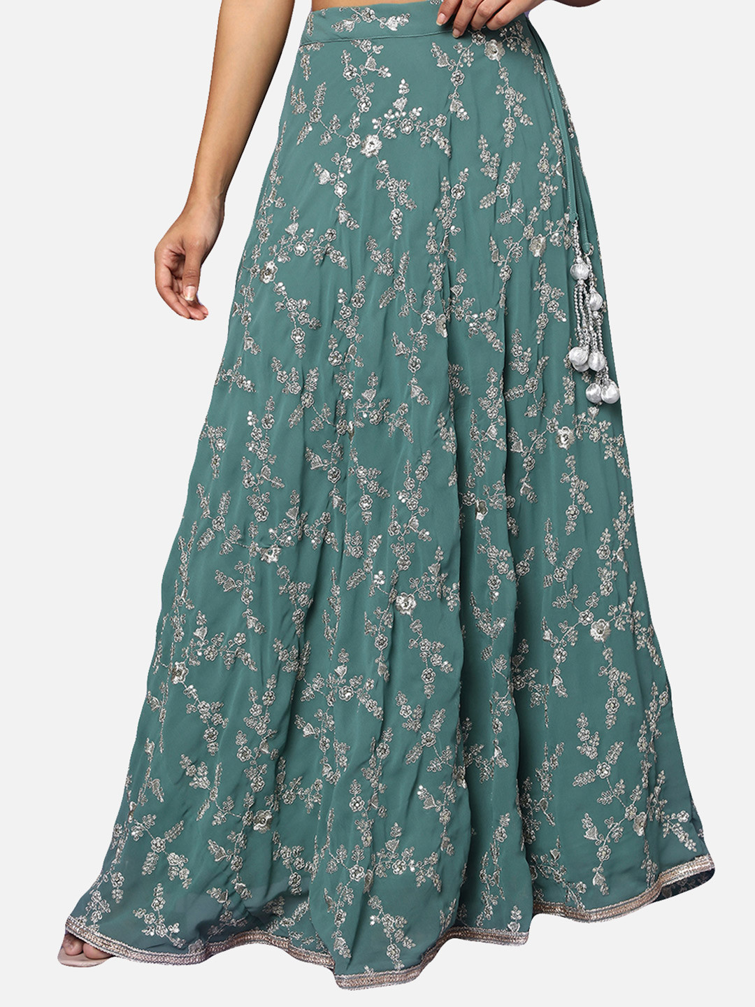 

SALWAR STUDIO Women Blue & Silver-Toned Embellished Flared Maxi Skirts
