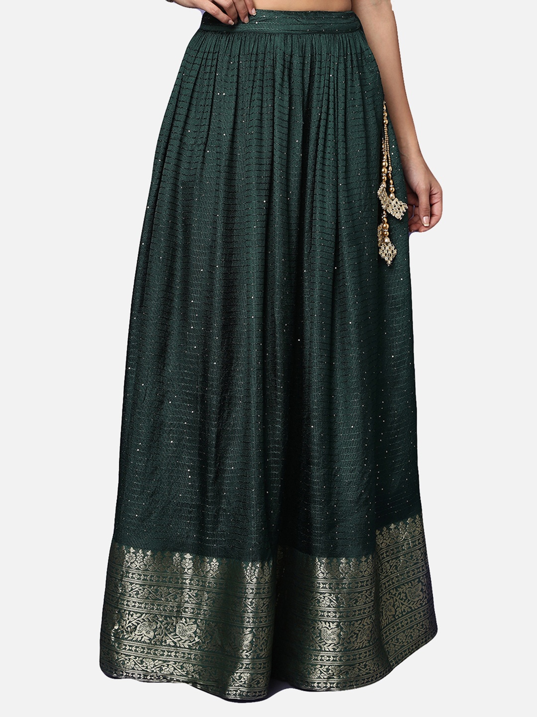 

SALWAR STUDIO Women Green Sequenced Maxi-Length Lehenga Ethnic Skirt