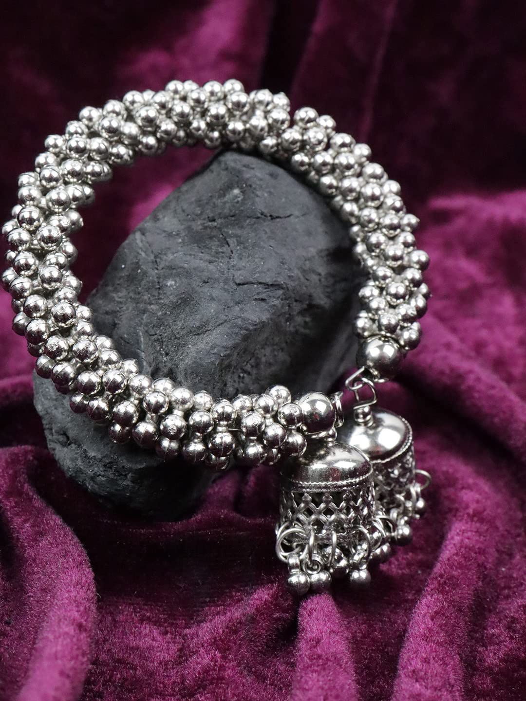 

Krelin Women Silver-Toned Oxidised Bangle-Style Bracelet