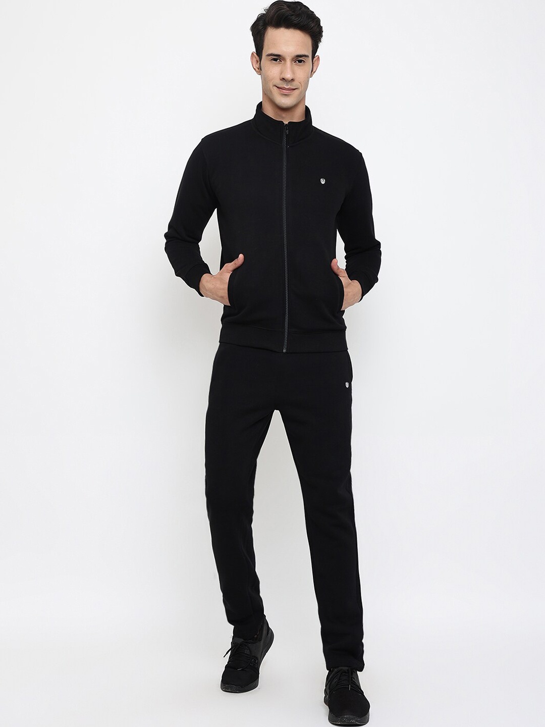 

Cantabil Men Black Solid Cotton Tracksuit