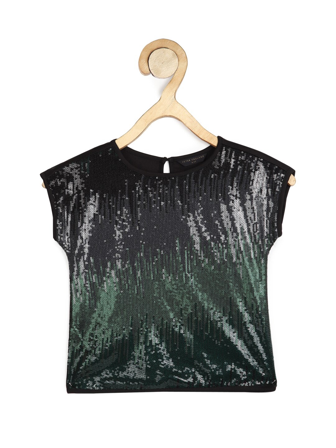 

Peter England Black Embellished Print Extended Sleeves Top