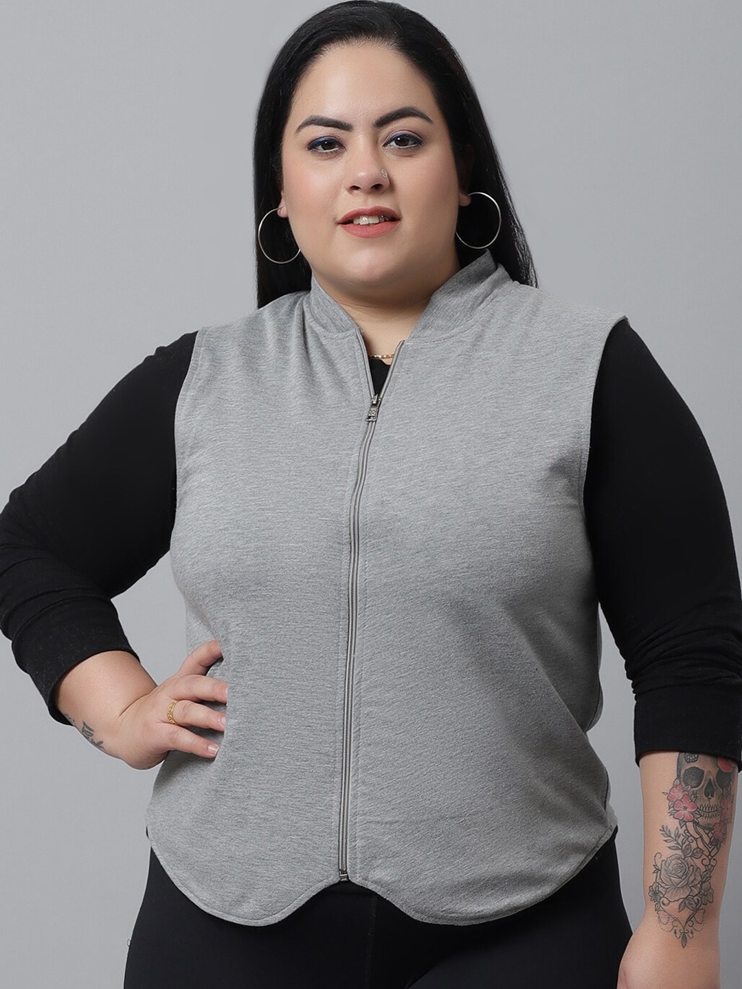 

Rute Women Plus Size Grey Fleece Lightweight Outdoor Bomber Jacket