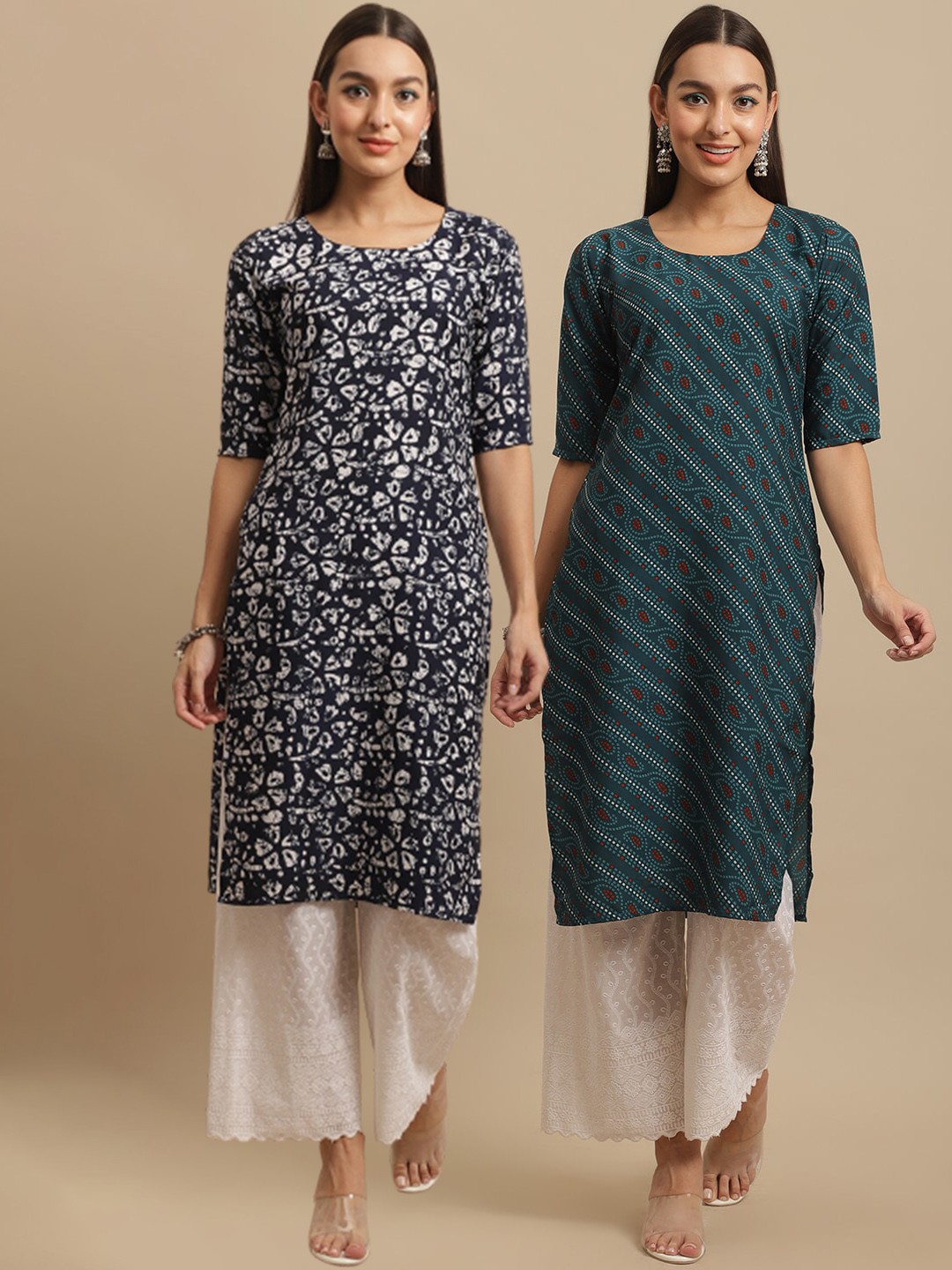 

KALINI Women Black & Green Set Of 2 Geometric Printed Kurtas