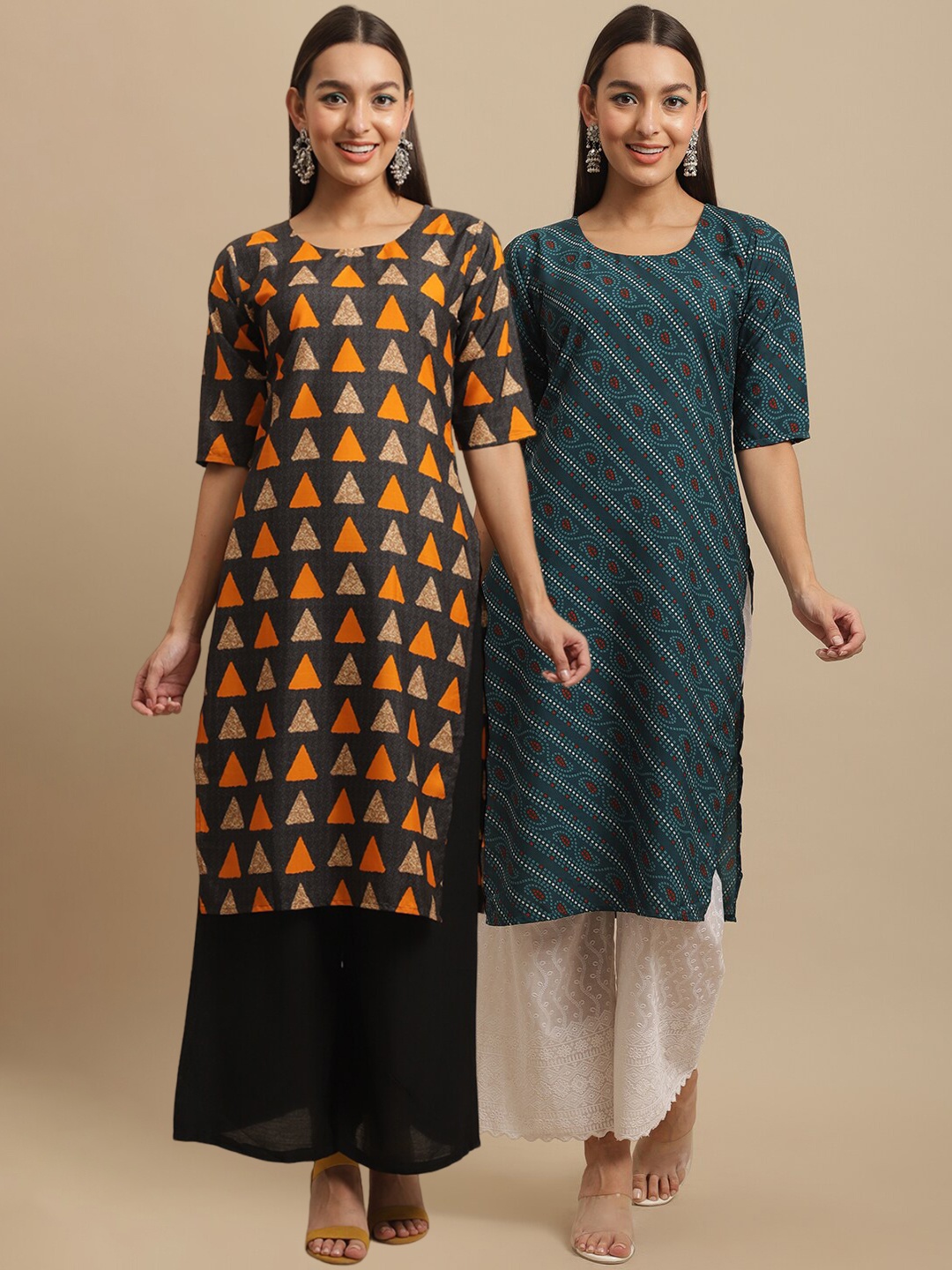 

7Threads Women Multicoloured Striped Block Print Handloom Crepe Kurta, Multi