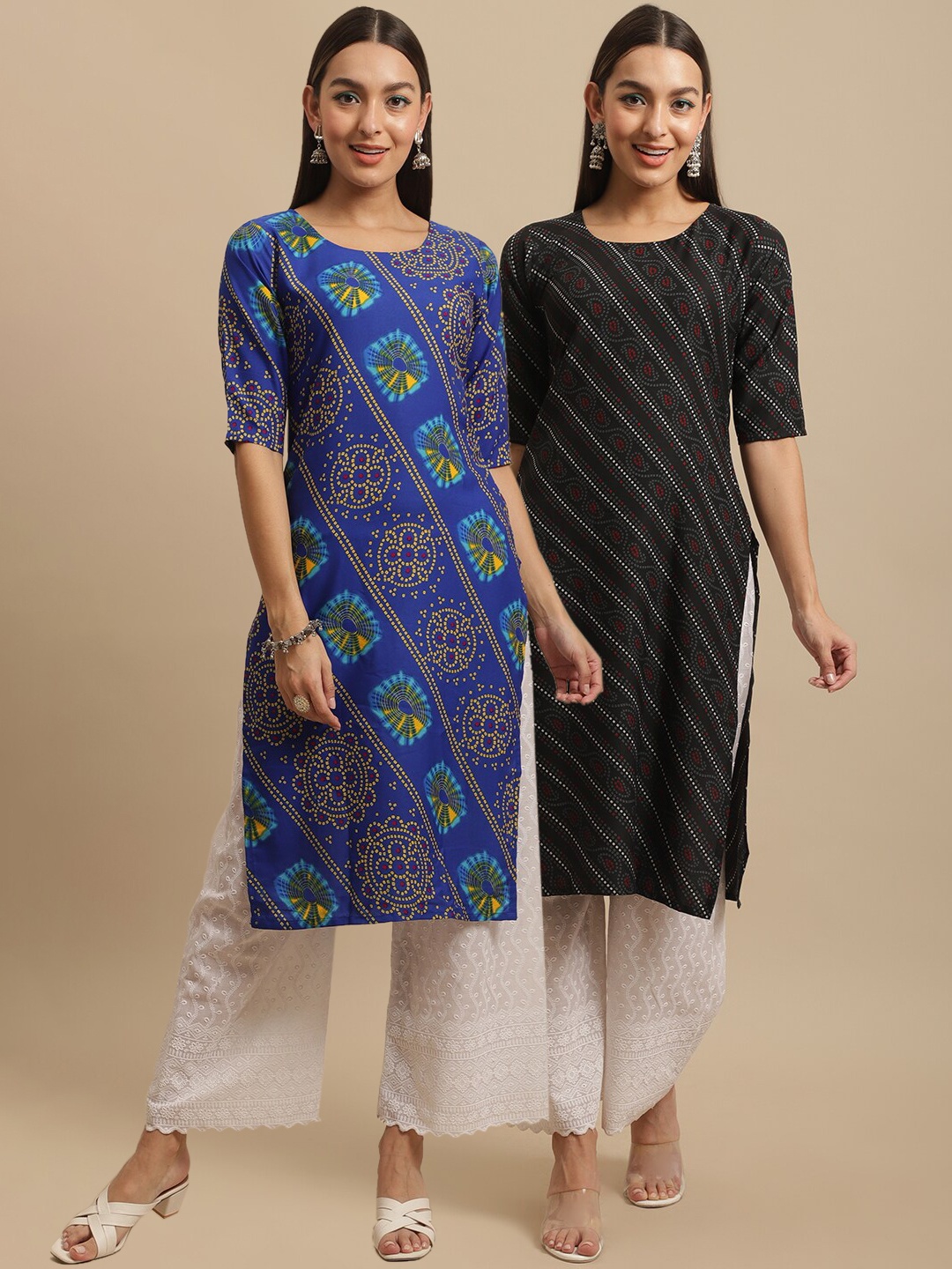 

7Threads Pack Of 2 Floral Printed Straight Regular Crepe Kurtas, Blue