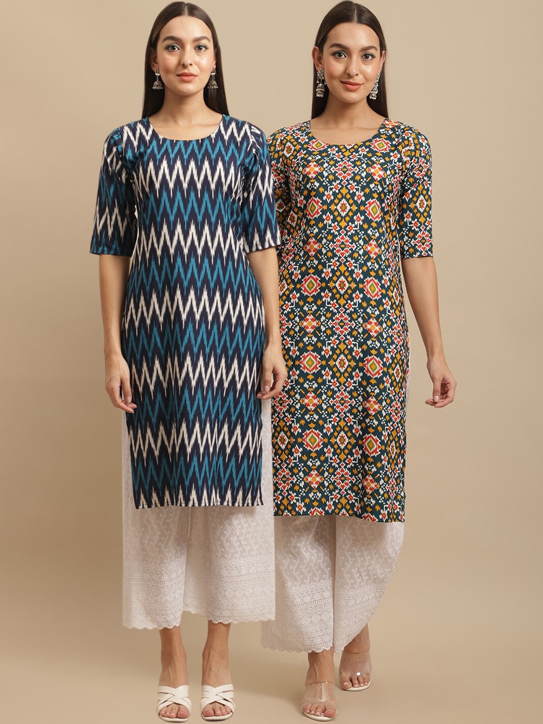 

7Threads Women Blue & Green Ethnic Motifs Printed Crepe Kurta