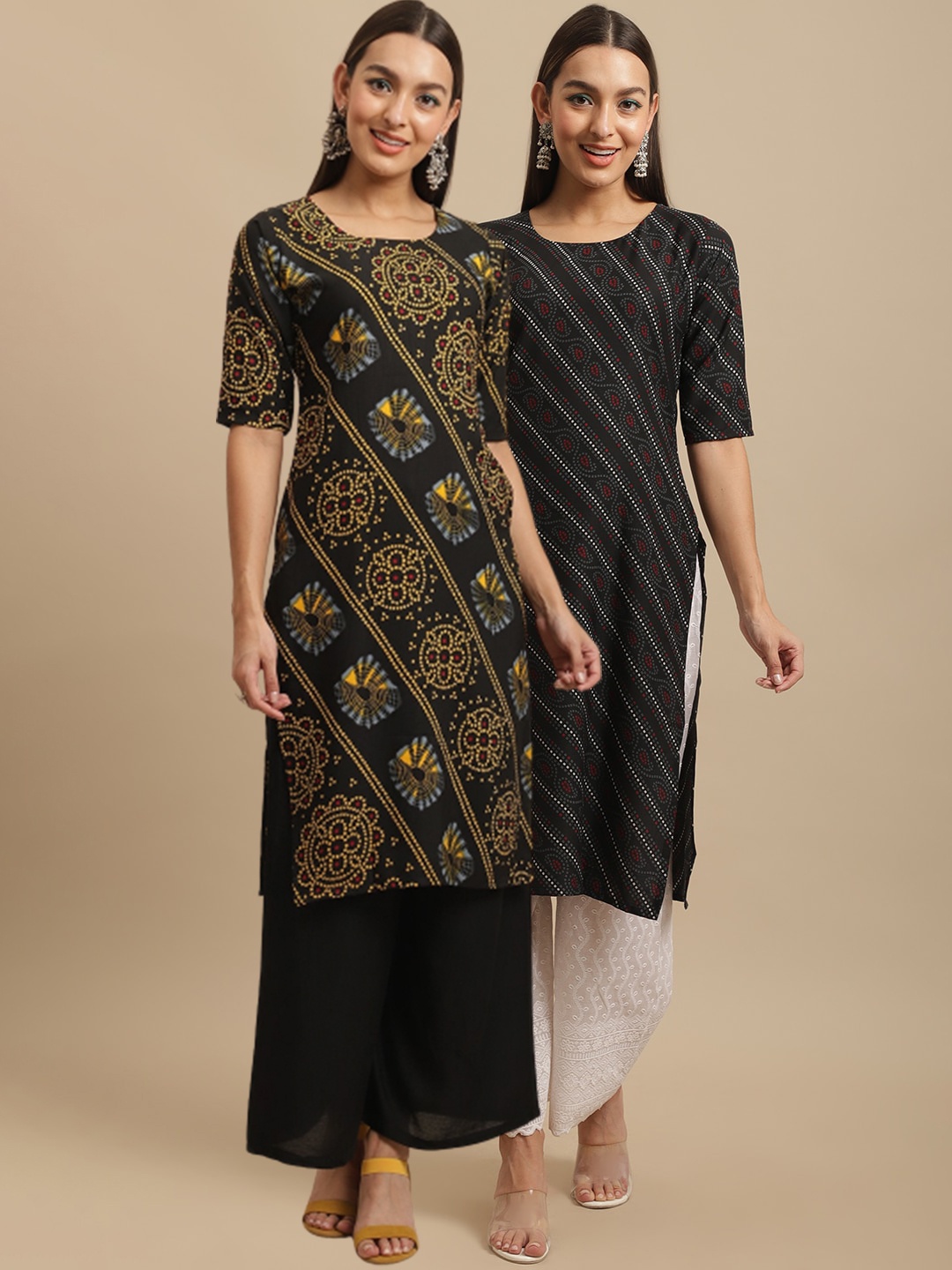 

7Threads Women Black & Red Ethnic Motifs Printed Crepe Kurta