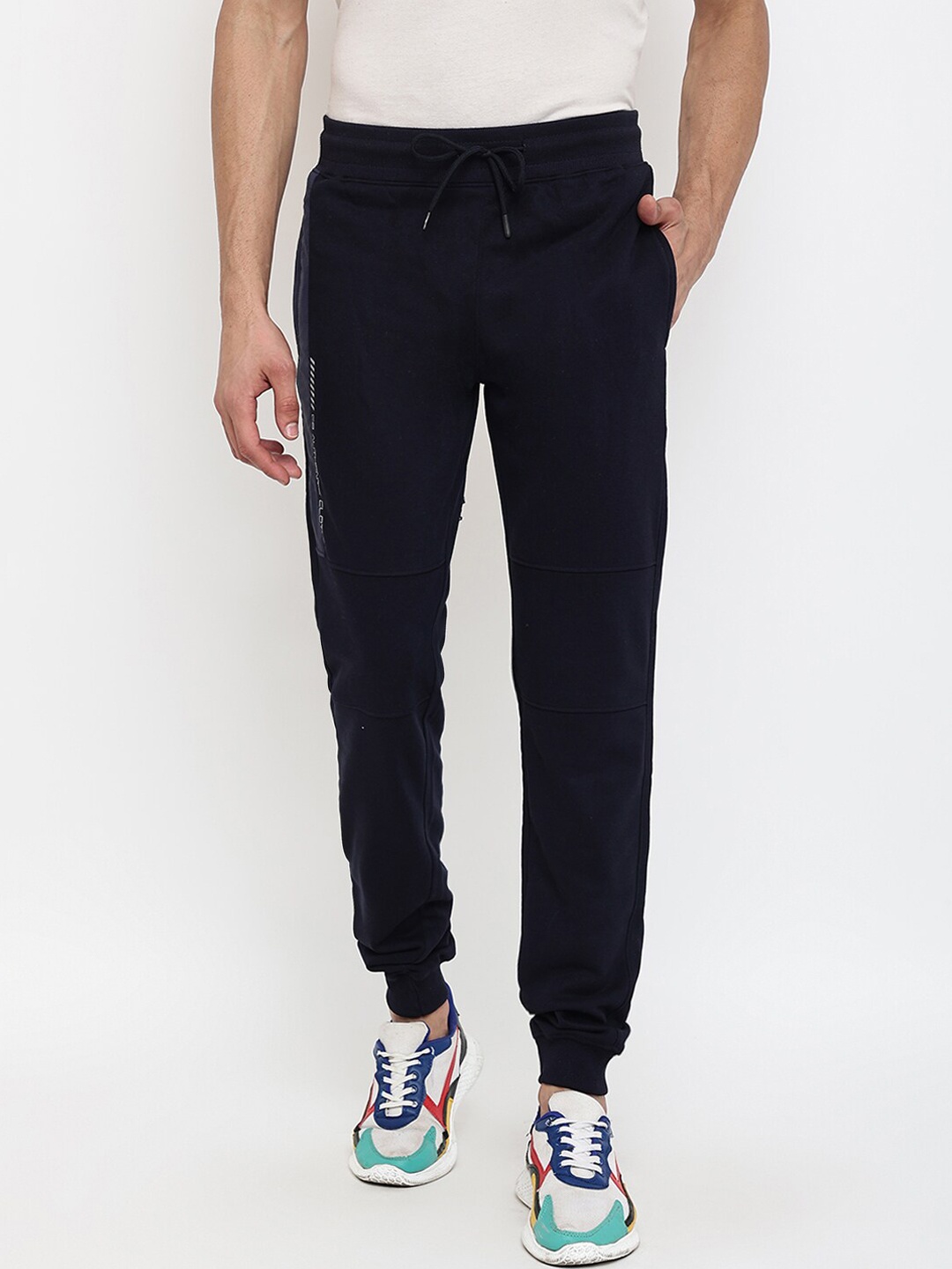 

Cantabil Men Navy Blue Solid Cotton Regular Fit Joggers