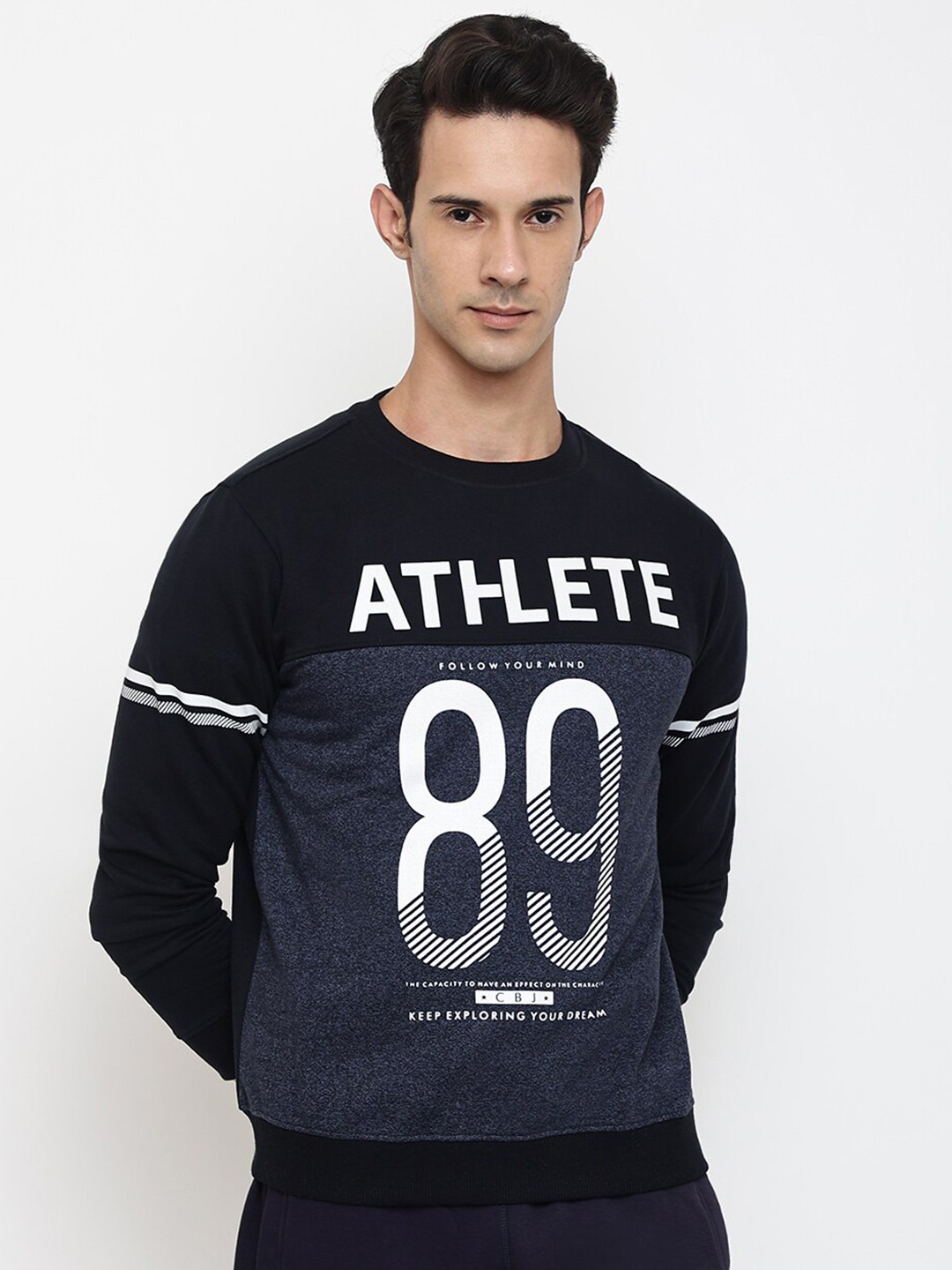 

Cantabil Men Navy Blue Printed Wool Sweatshirt