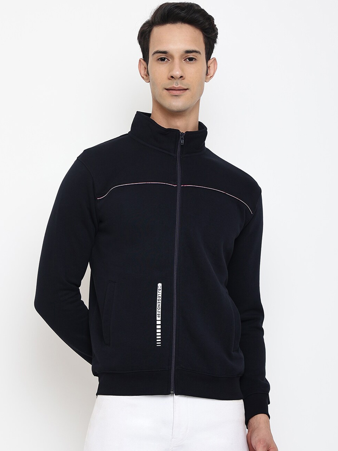 

Cantabil Men Navy Blue Wool Front-Open Sweatshirt