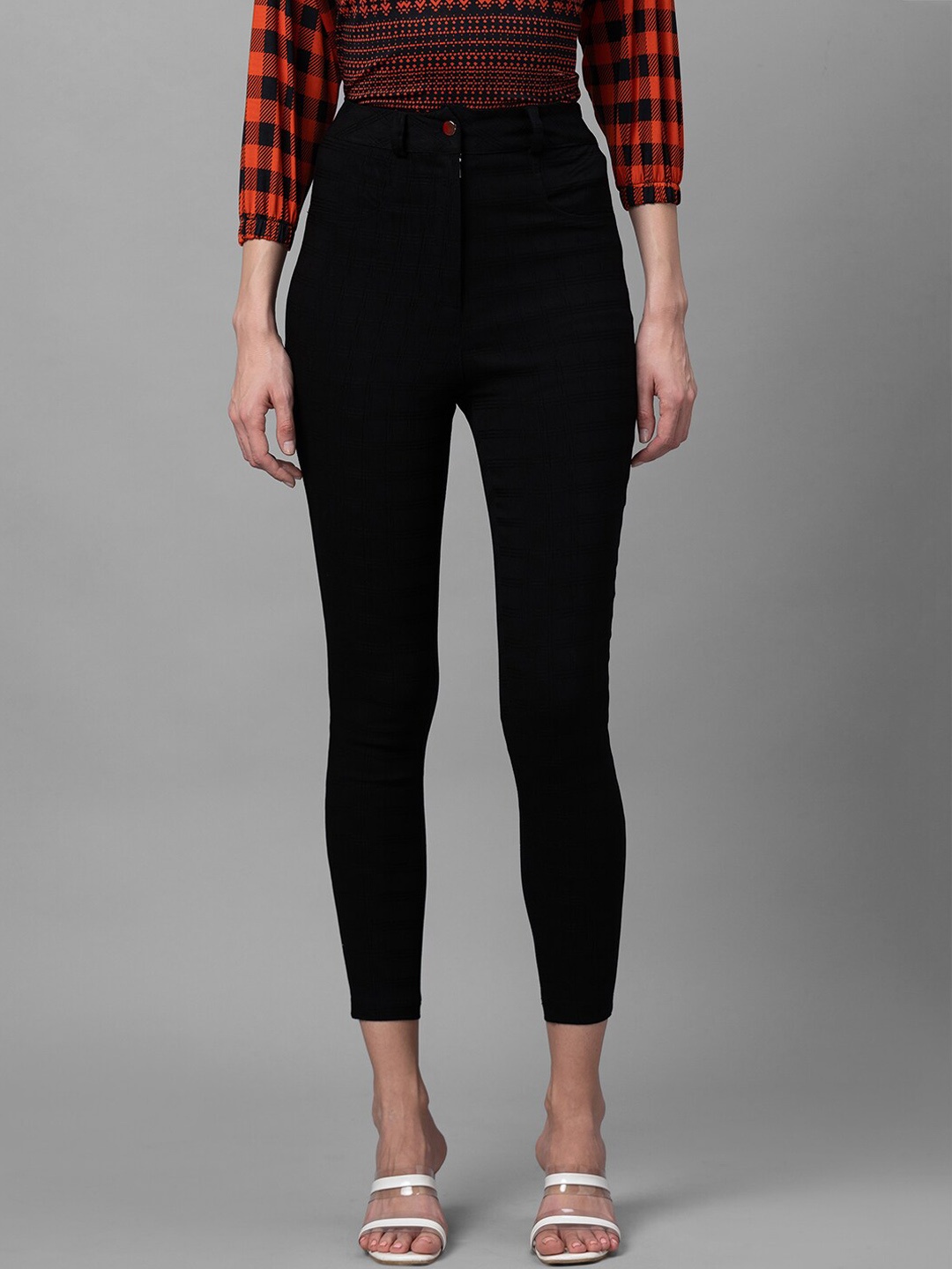 

Globus Women Black Skinny Fit High-Rise Cropped Trousers