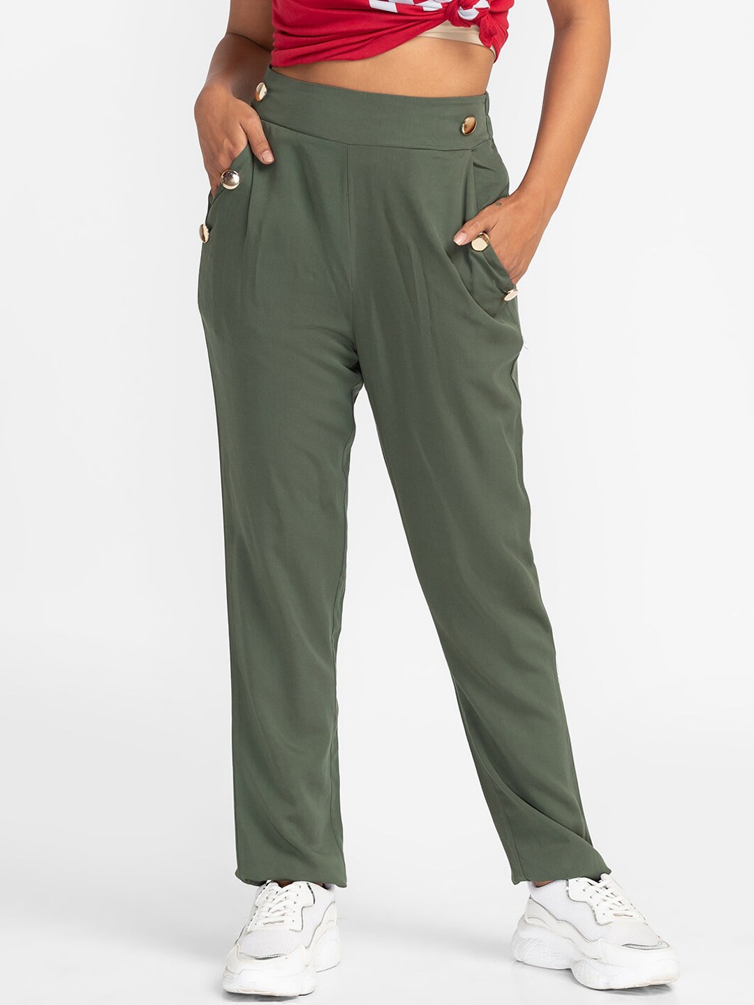 

Globus Women Olive Green Slim Fit Regular Trousers