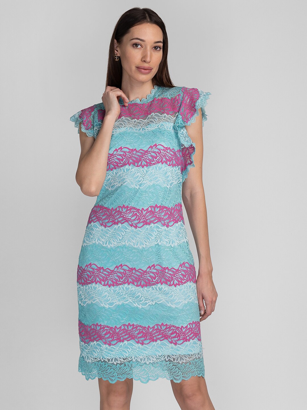 

Globus Women Blue & Pink Lace Sheath Dress
