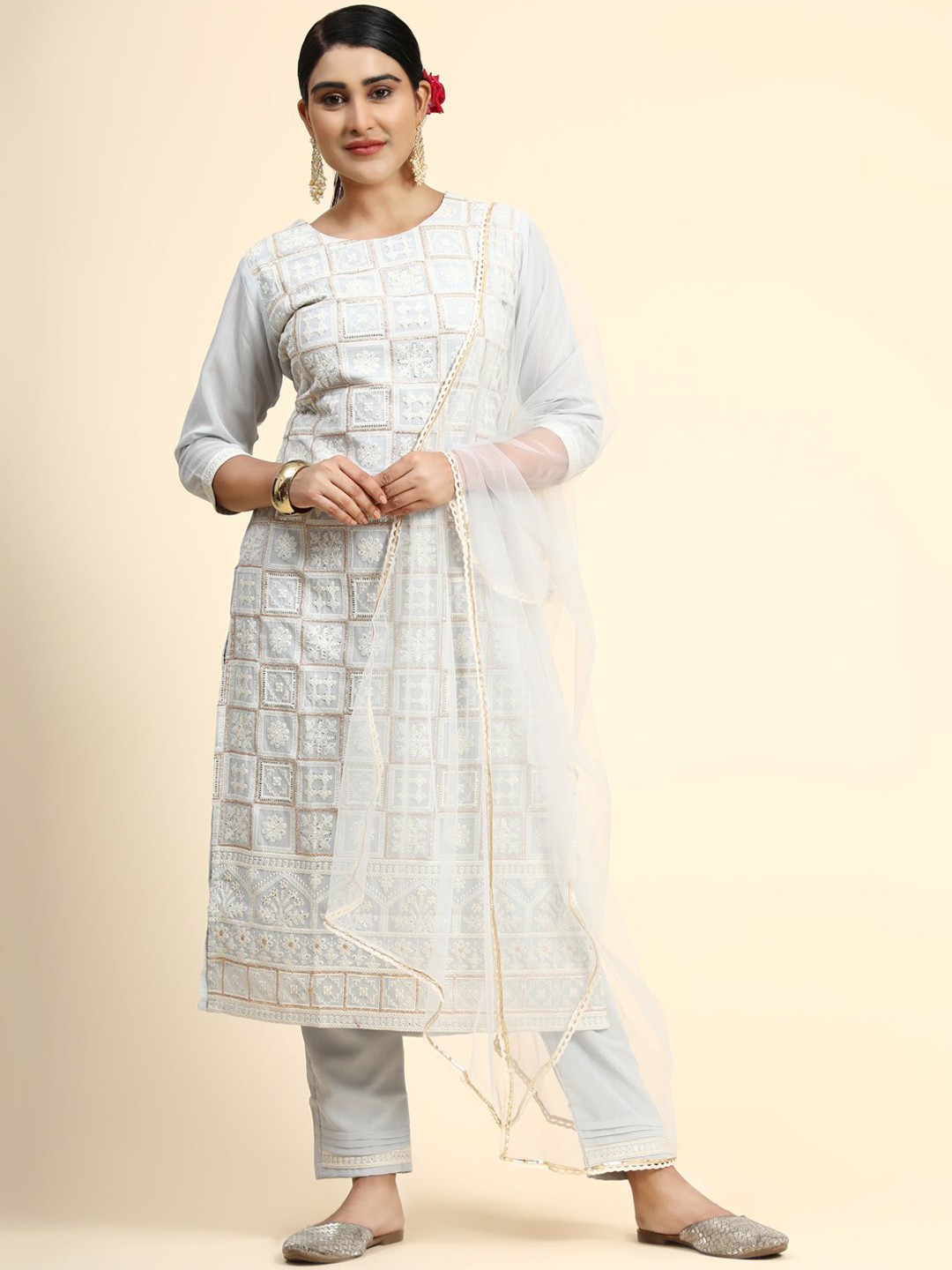 

KALINI Women Grey Embroidered Kurta with Palazzos