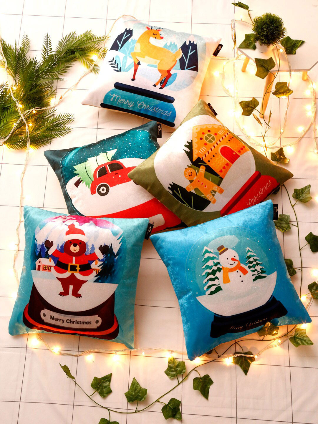 

HOSTA HOMES Blue & White Set of 5 Velvet Square Cushion Covers