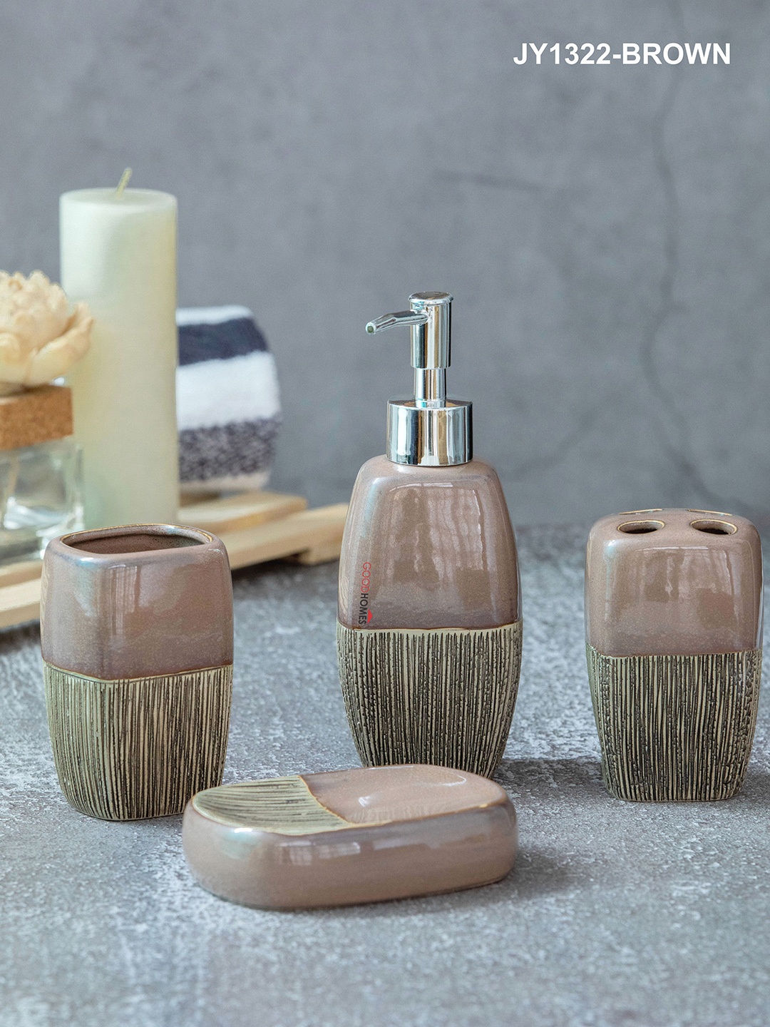 

GOODHOMES Coffee Brown Textured Ceramic Colorful Bathroom Set