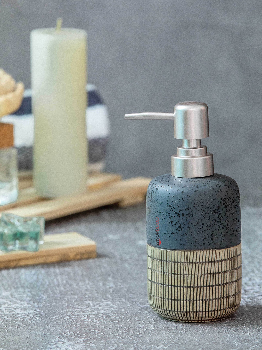 

GOODHOMES Teal Blue & Beige Textured Ceramic Soap Dispenser