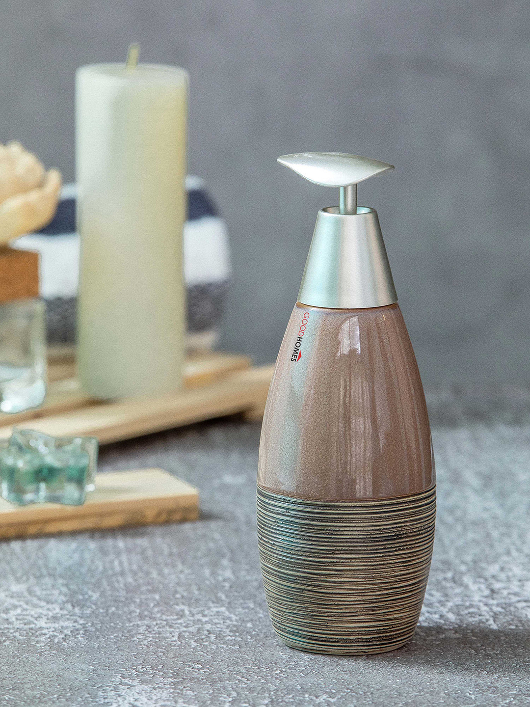 

GOODHOMES Beige Textured Ceramic Soap Dispenser