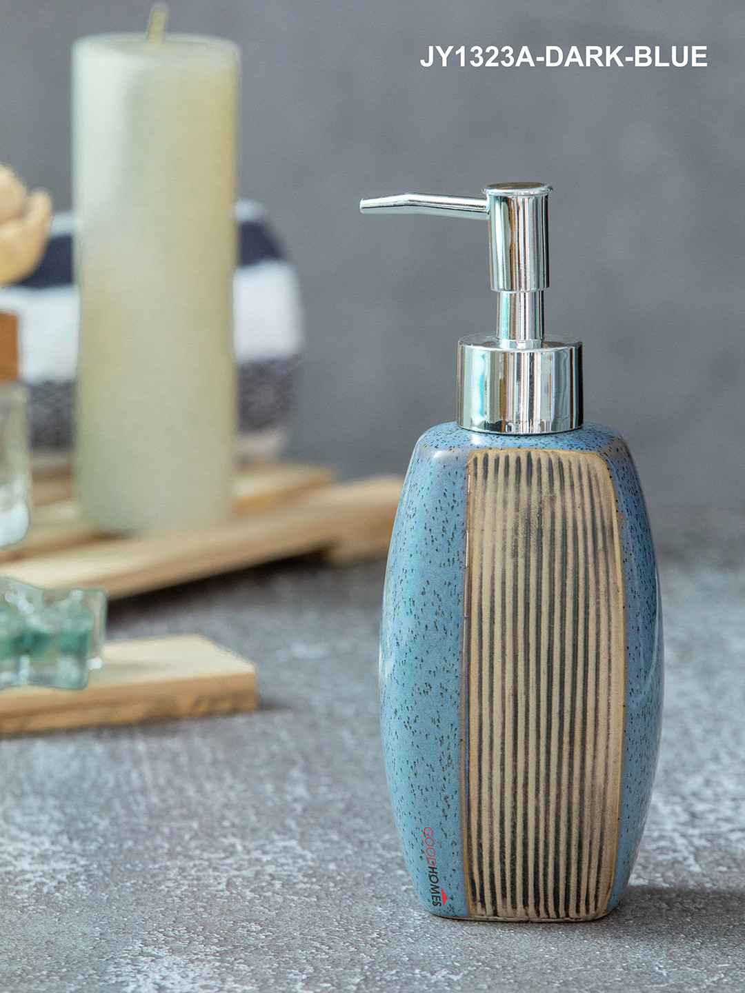 

GOODHOMES Turquoise Blue & Beige Textured Ceramic Soap Dispenser