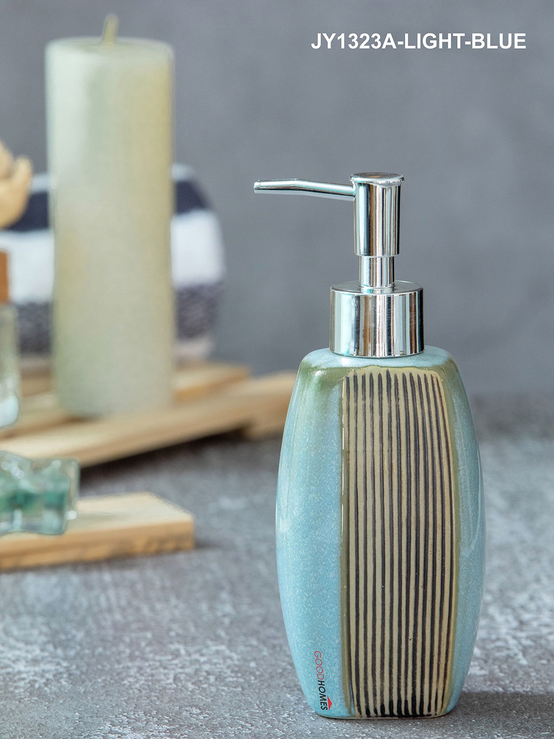 

GOODHOMES Blue & Beige Textured Ceramic Colorful Soap Dispenser-320ml
