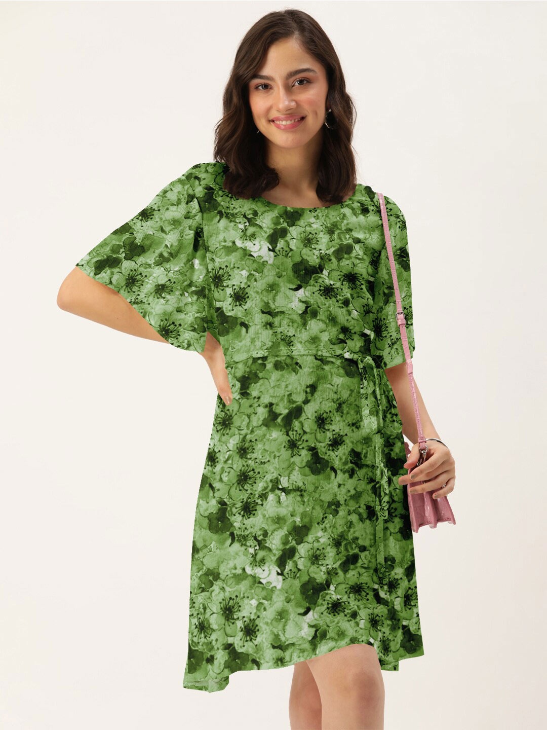 

DressBerry Women Green Floral Print Fit & Floral Dress