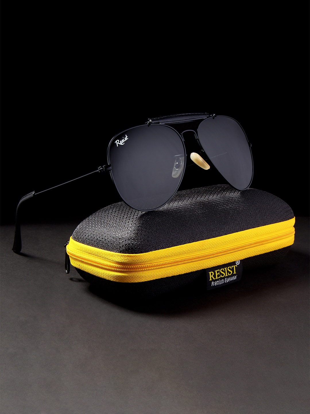 

RESIST EYEWEAR Unisex Black Lens & Black Aviator Sunglasses with UV Protected Lens
