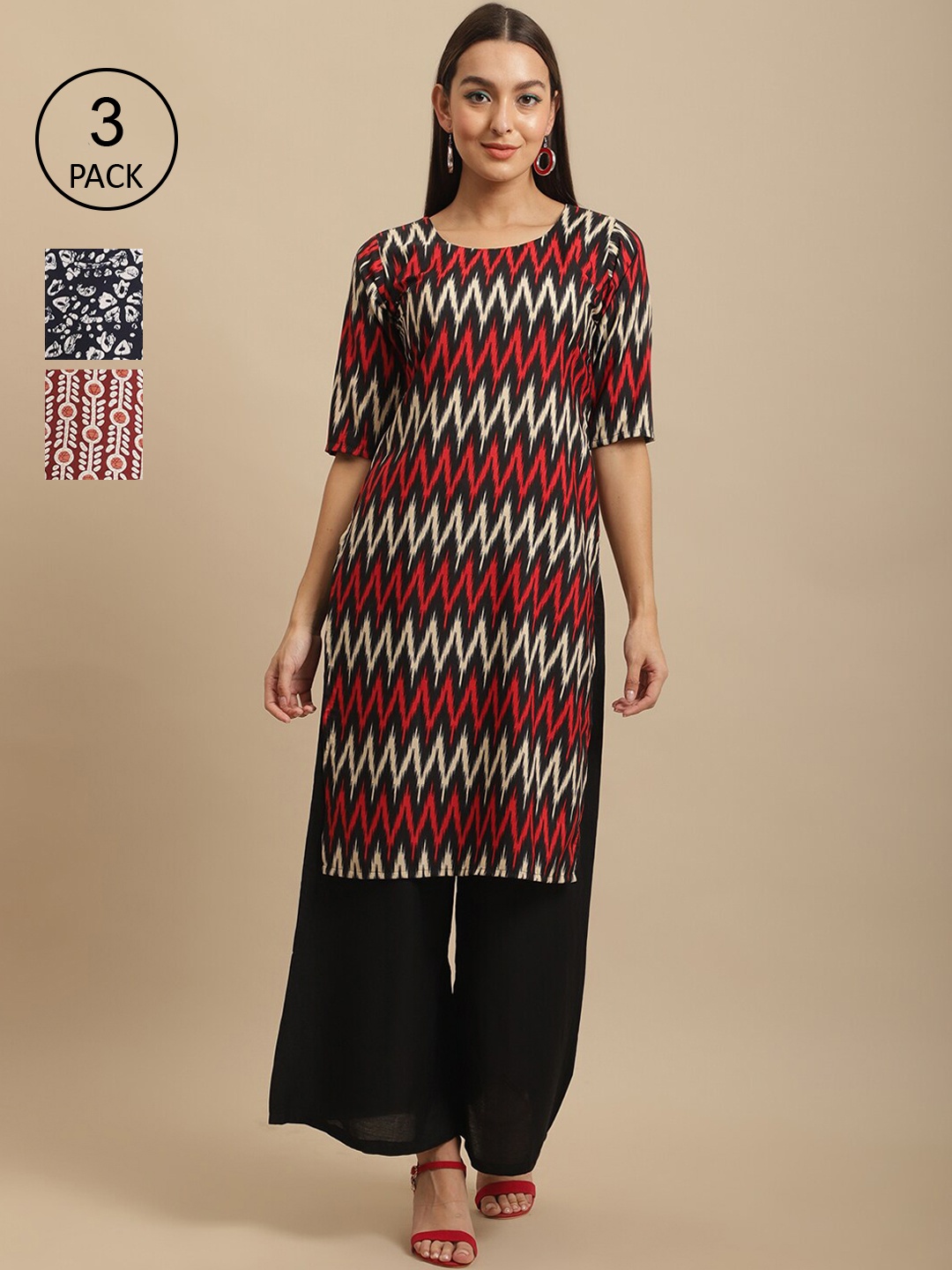 

7Threads Women Red & Blue Ethnic Motifs Printed Crepe Kurta