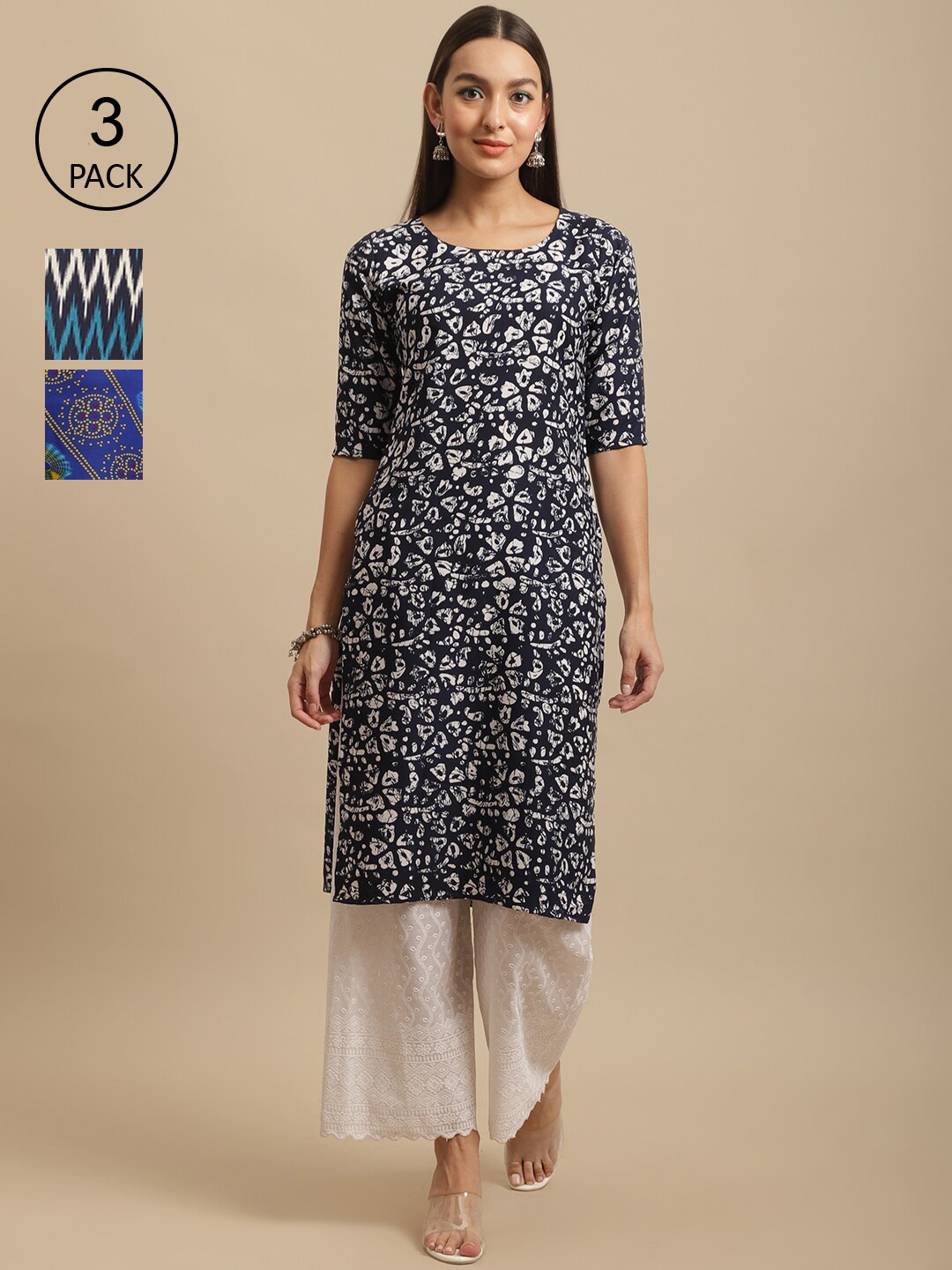 7Threads Women Blue Ethnic Motifs Printed Crepe Kurta