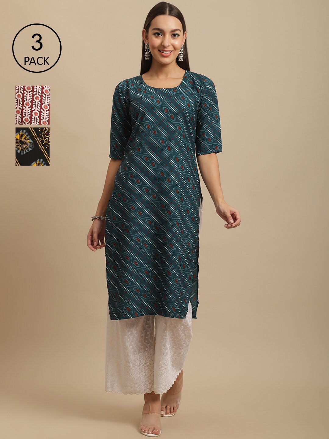 

7Threads Women Blue & Maroon Ethnic Motifs Printed Crepe Kurta