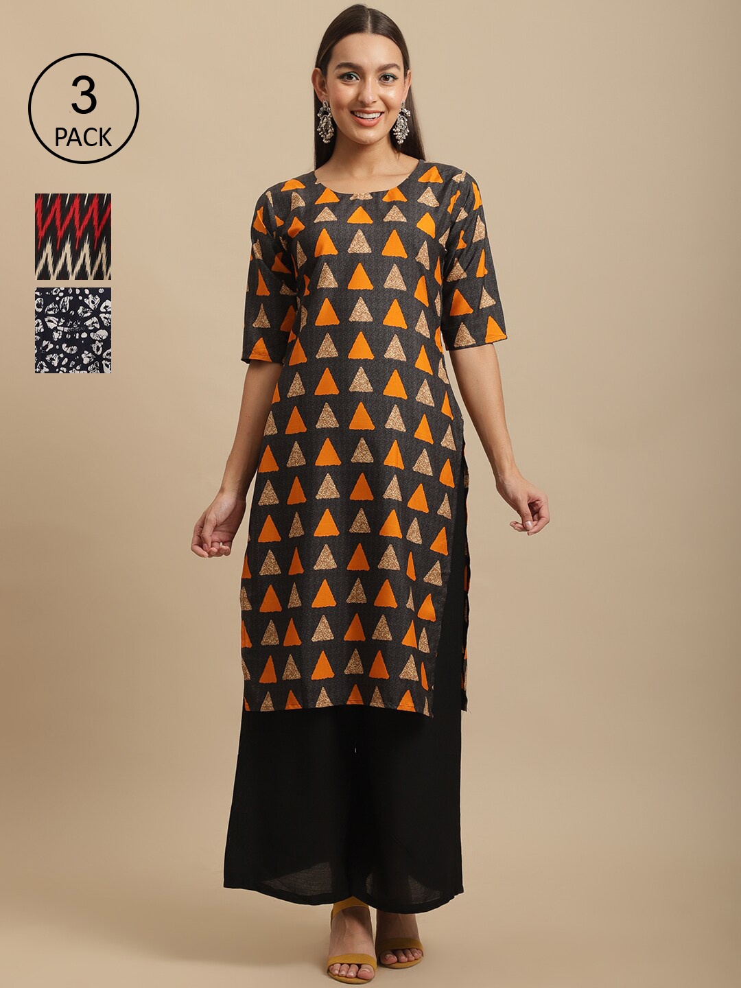 

7Threads Women Black & Blue Ethnic Motifs Printed Crepe Kurta
