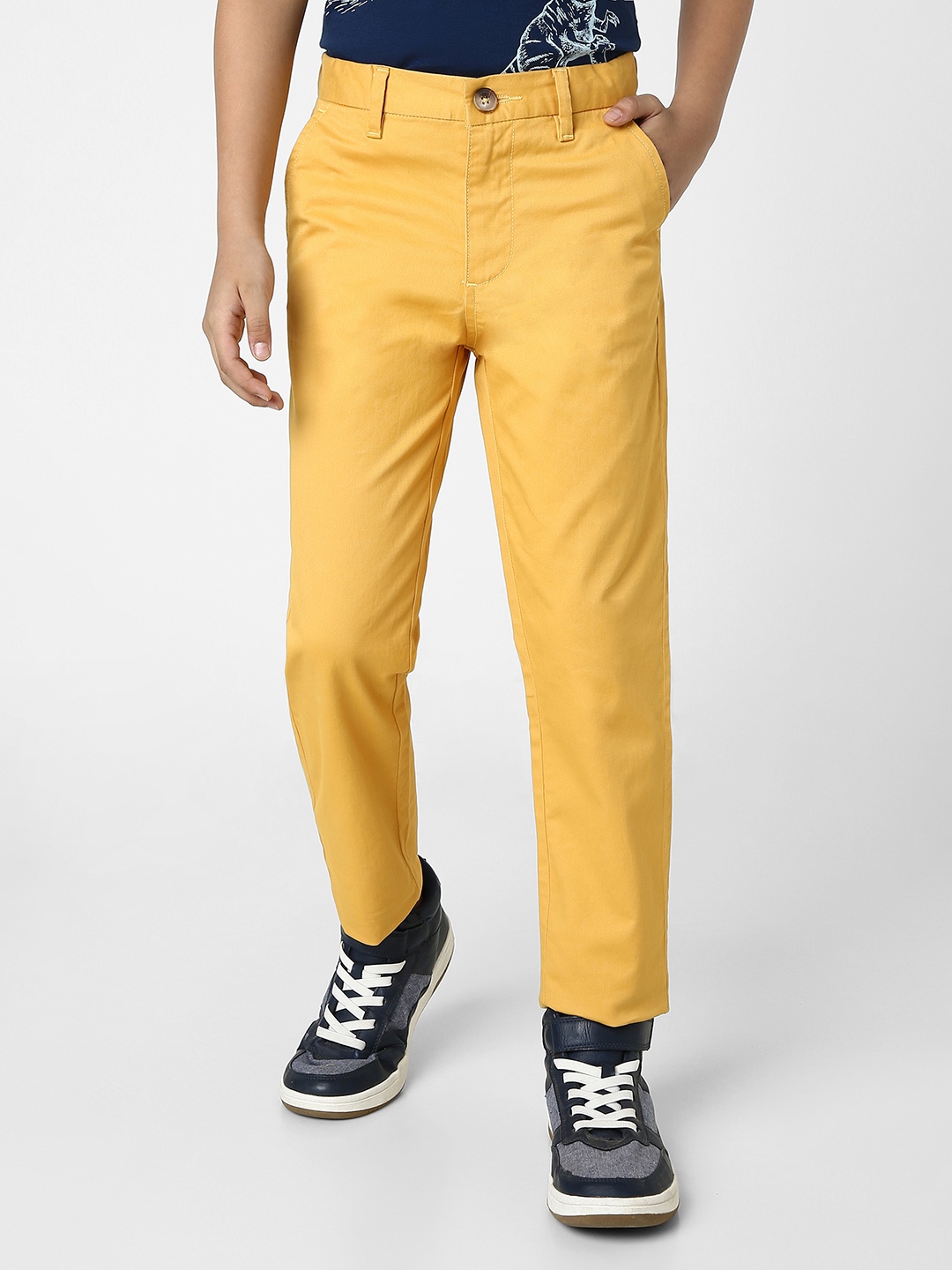 

Peter England Boys Mustard Yellow Cotton Chinos Trousers