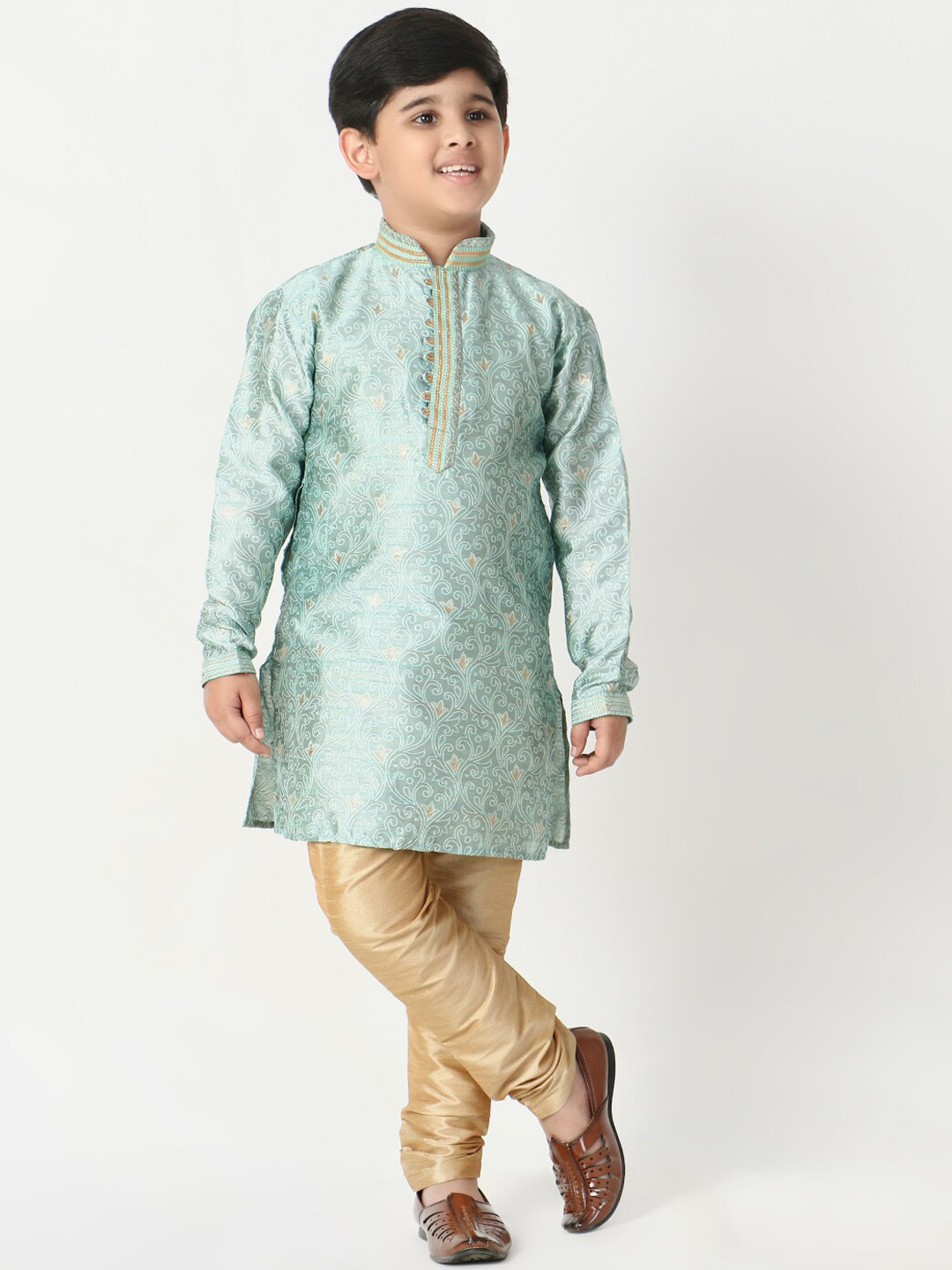 

Pro-Ethic STYLE DEVELOPER Boys Turquoise Blue Floral Printed Kurta with Churidar